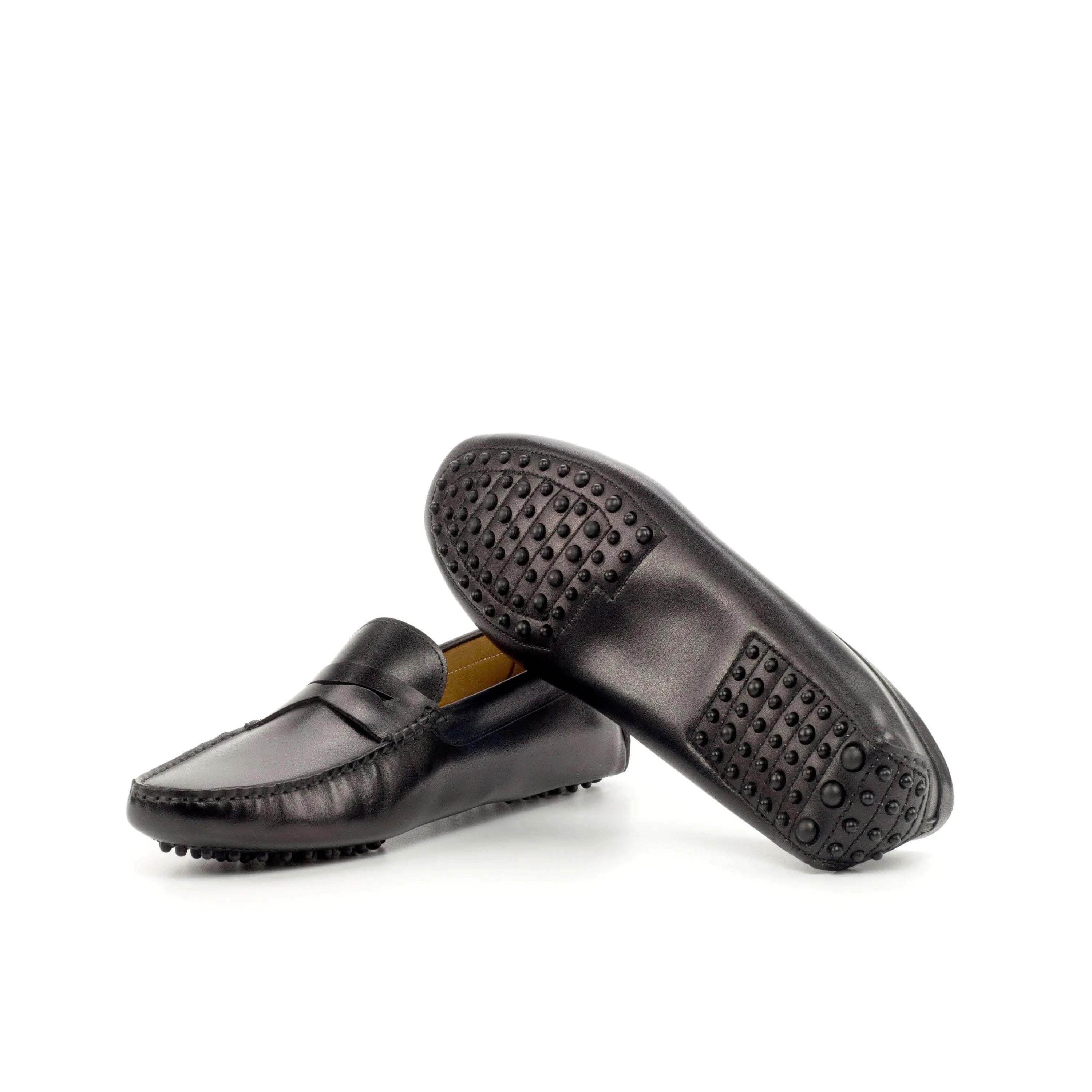1963 Driver black leather driving loafers with rubber cart heel