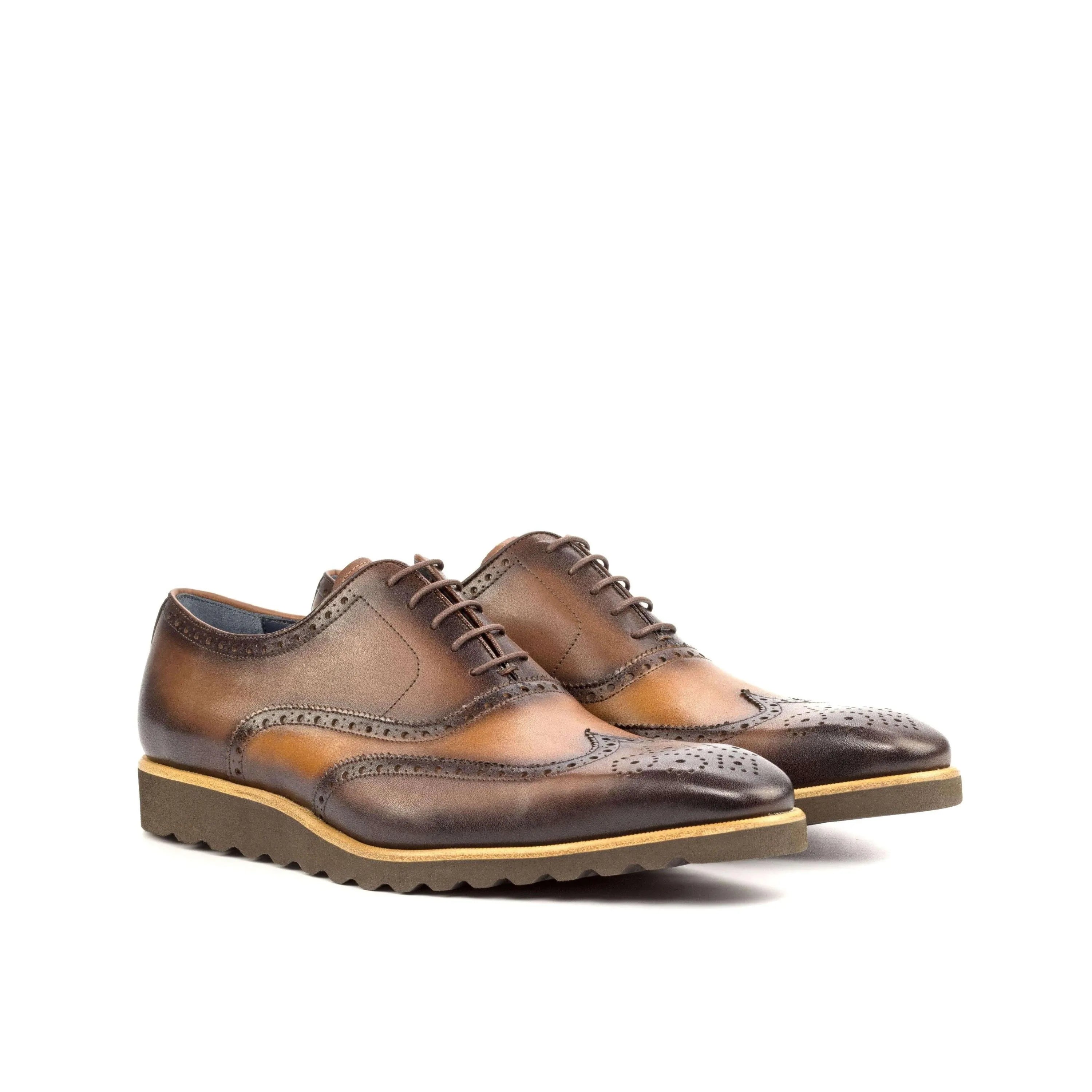 Brown leather 21QW full brogue shoes with hand-painted patina