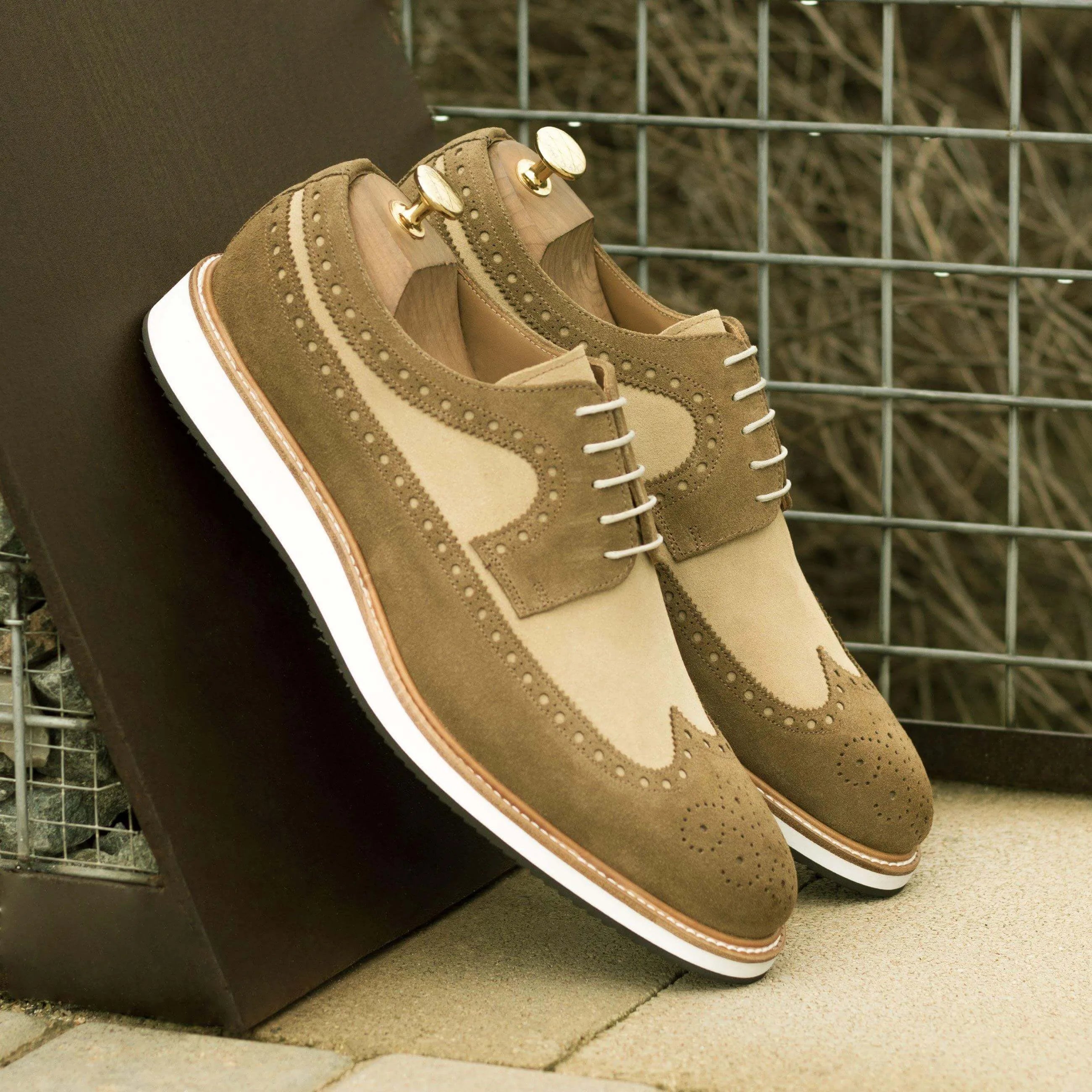 Two-tone suede 5TI Longwing Blucher wingtip shoes