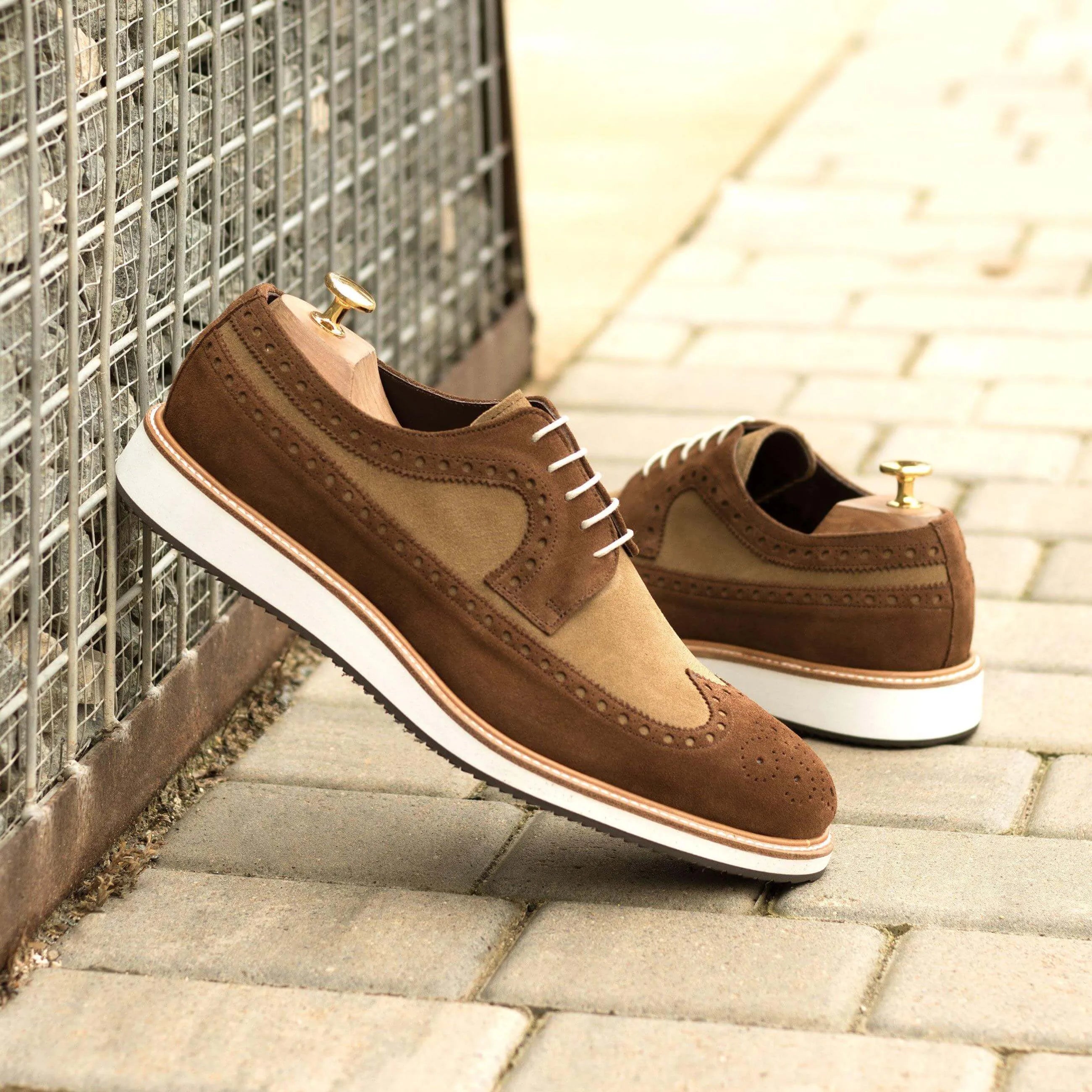 Brown suede 99G Longwing Blucher II wingtip shoes