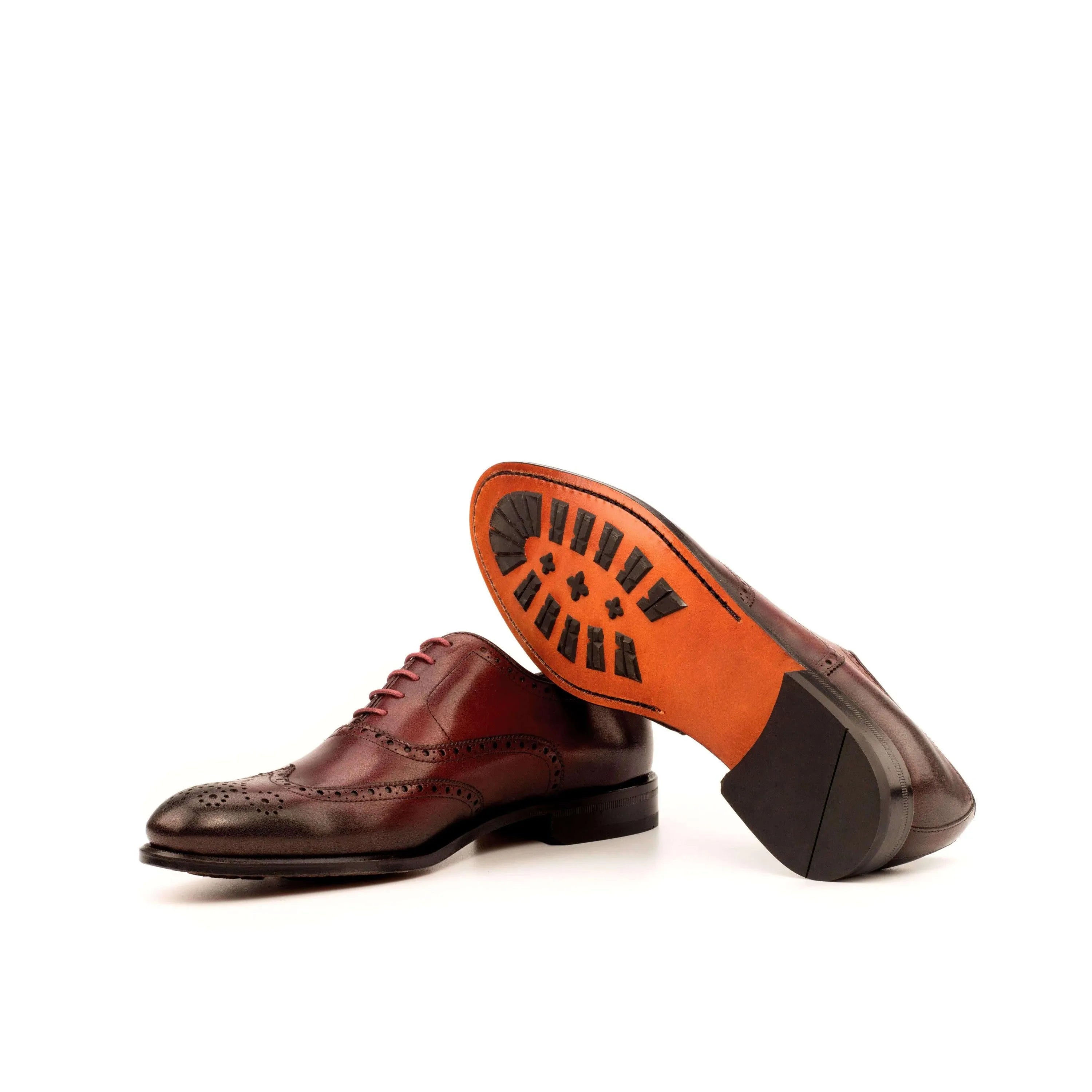 Burgundy leather wingtip brogue shoes, Ahote Full Brogue II, rounded toe