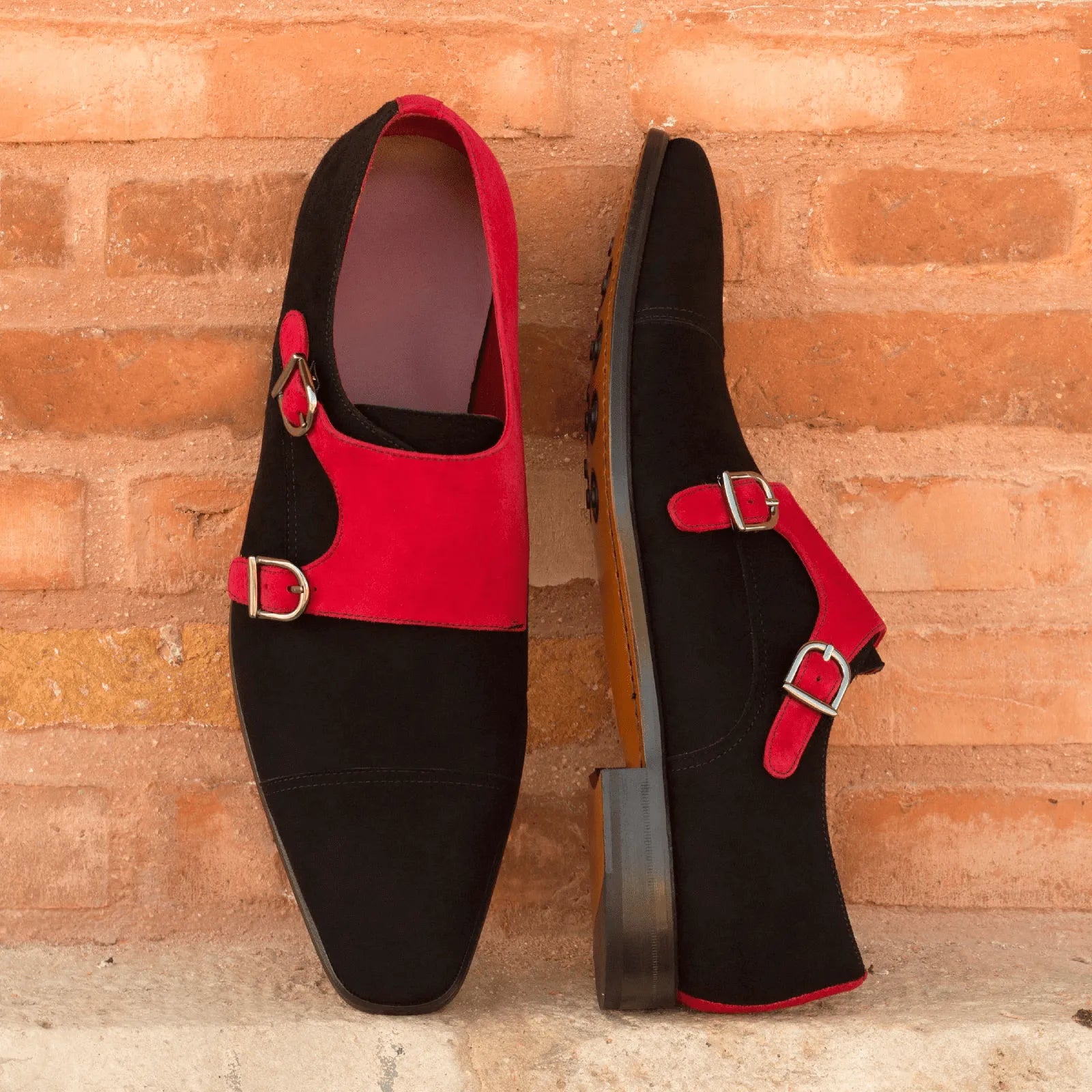 Aias Double Monk II black and red double monk strap shoes