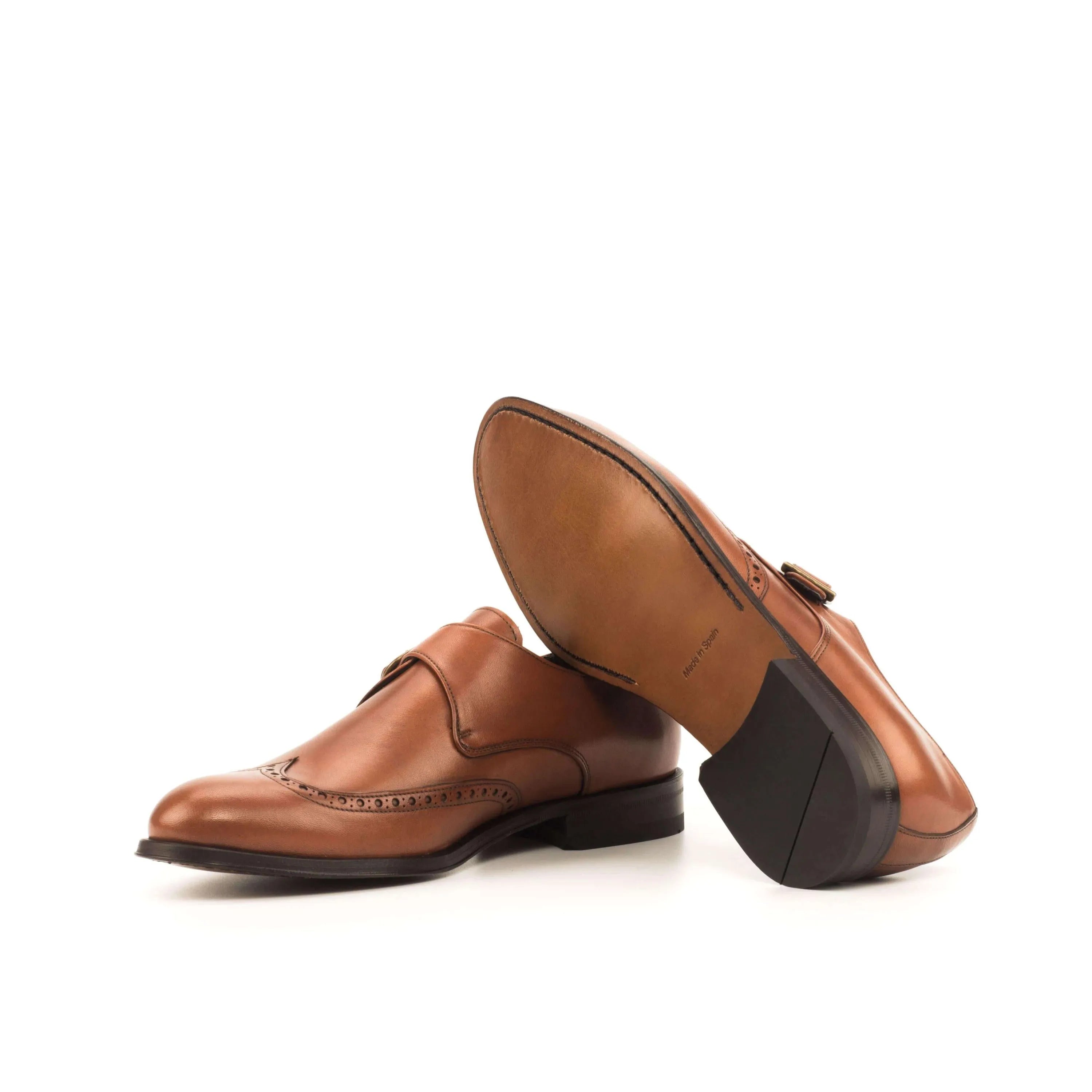 Pair of brown leather Alo Single Monk Shoes II with rounded toe