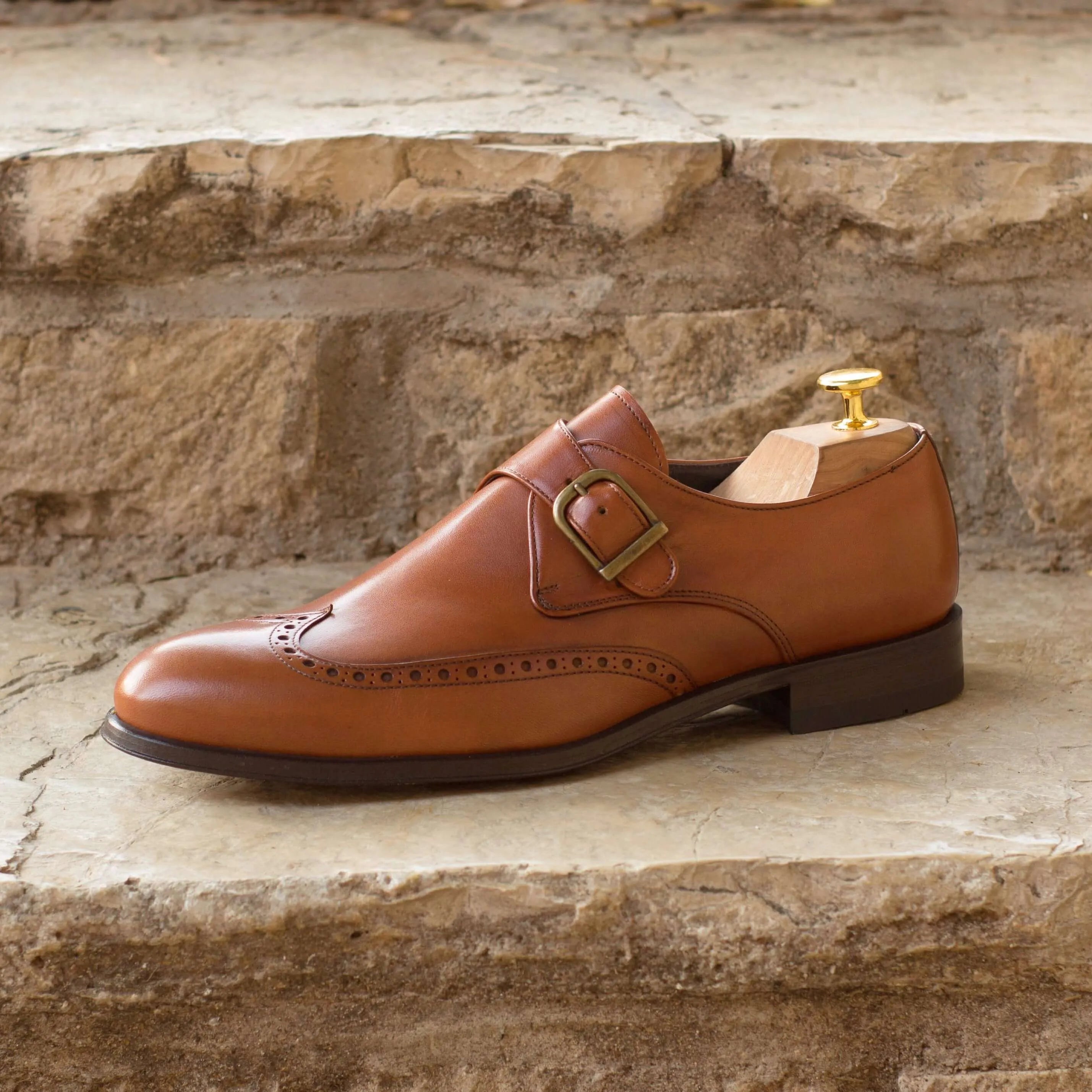 Brown leather Alo Single Monk shoes back view