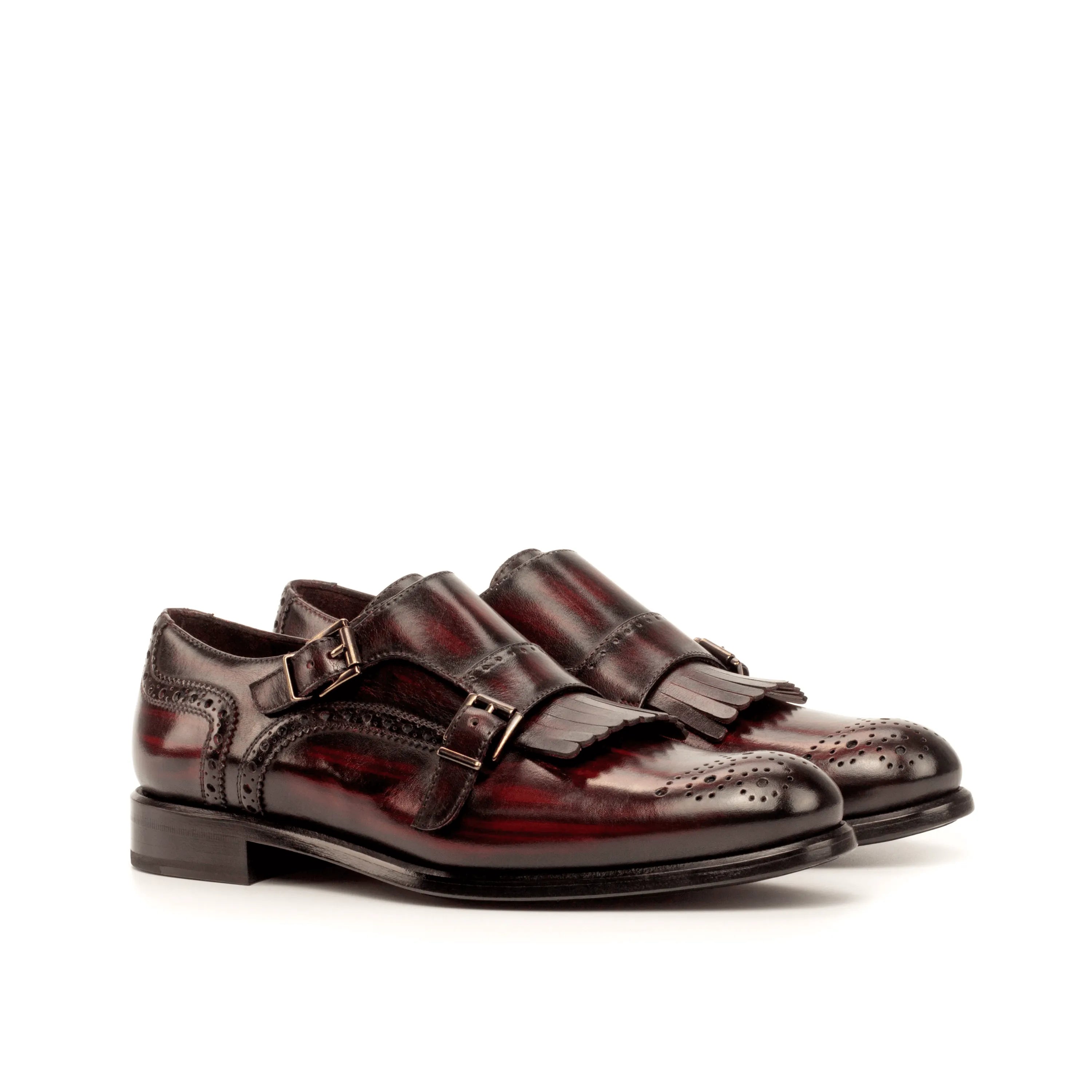 Amina Kiltie womens monk strap patina II burgundy leather shoes