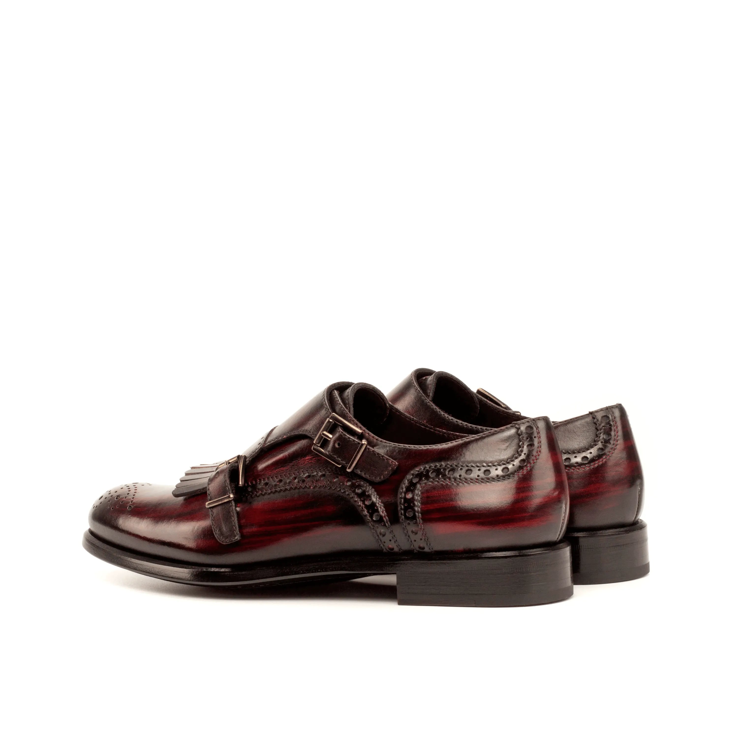 Amina kiltie womens monk strap patina burgundy leather shoes