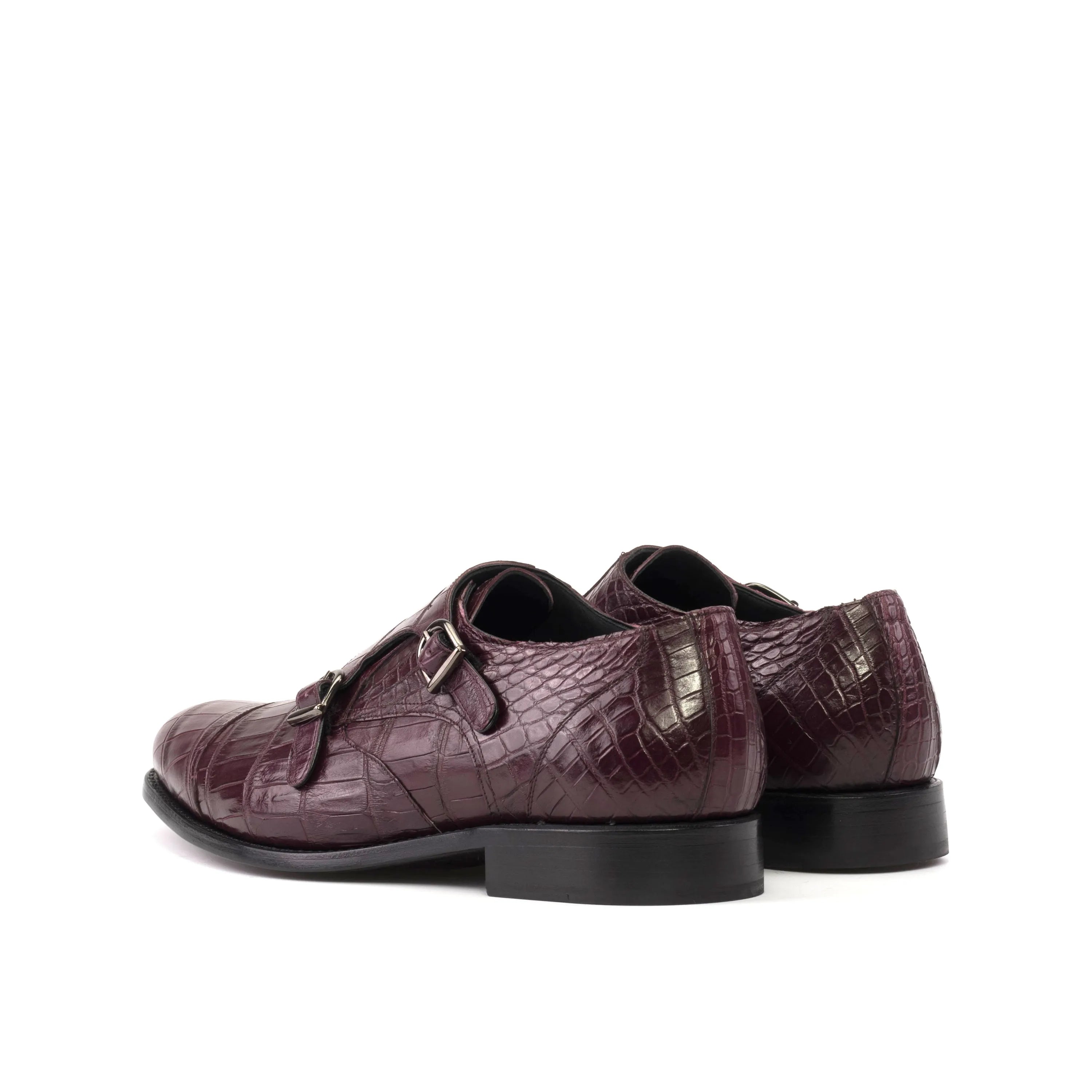 Amiri Alligator Double Monk burgundy crocodile-patterned shoes