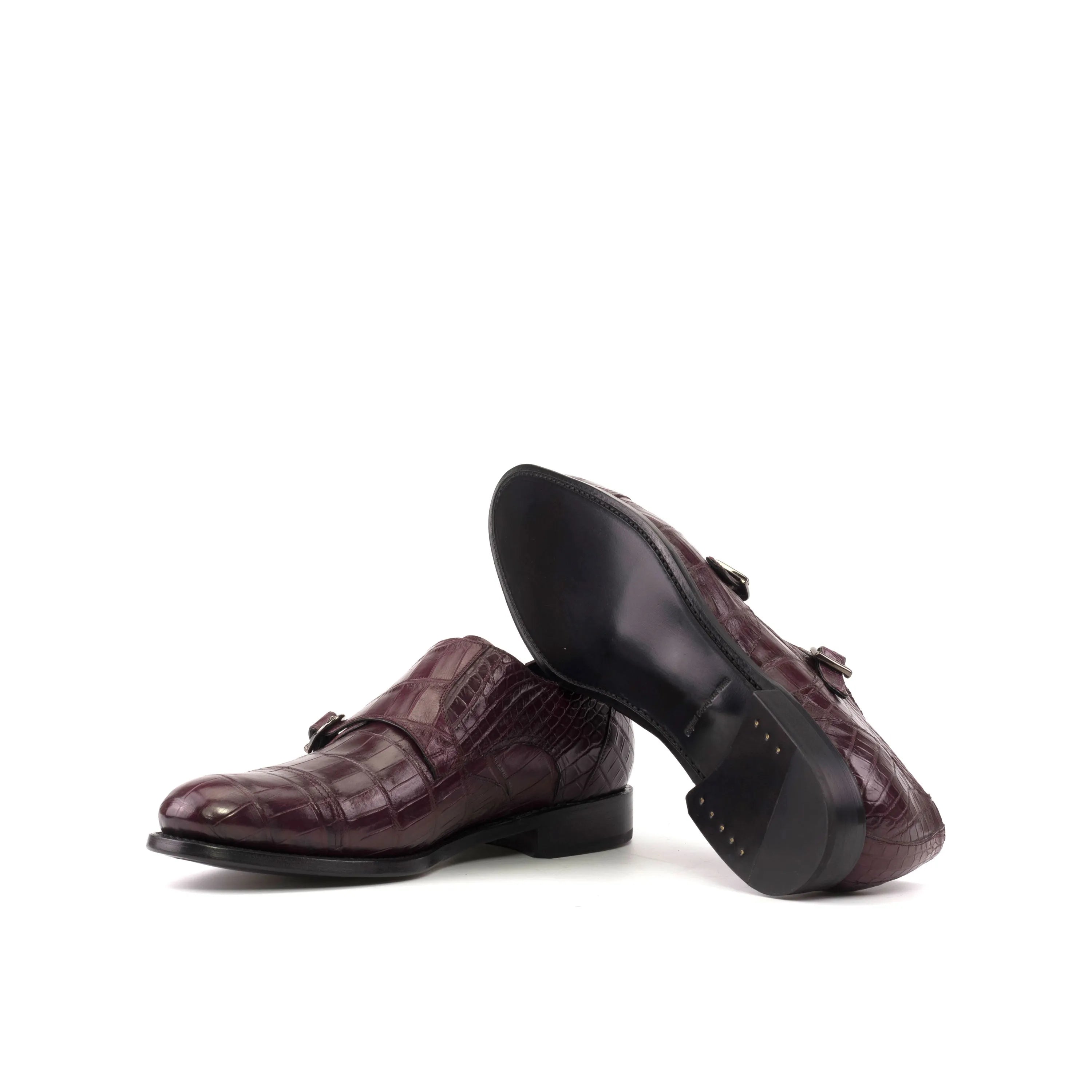 Amiri Alligator Double Monk burgundy crocodile monk strap shoes