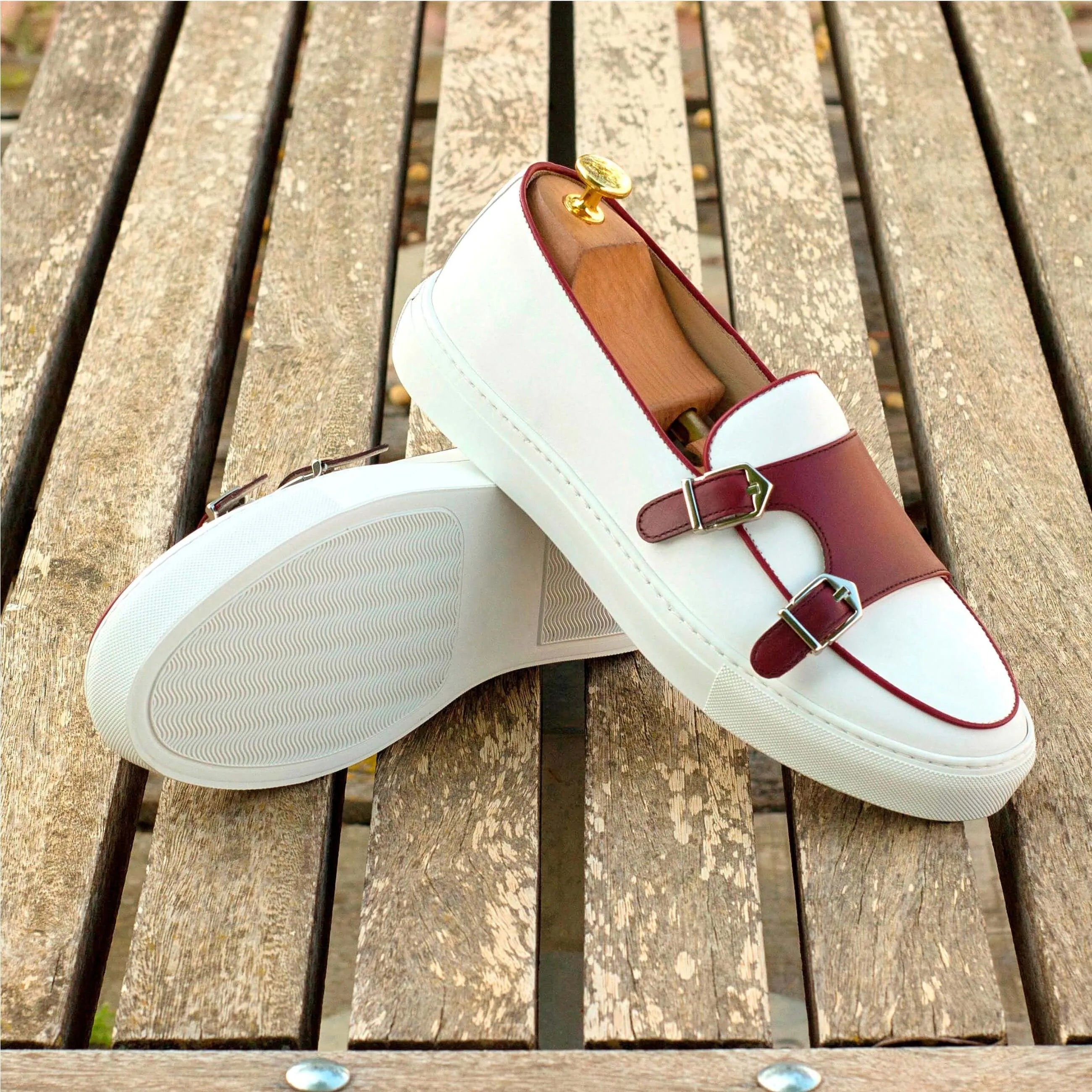 Andrew81 monk sneaker with white and burgundy double monk nappa leather