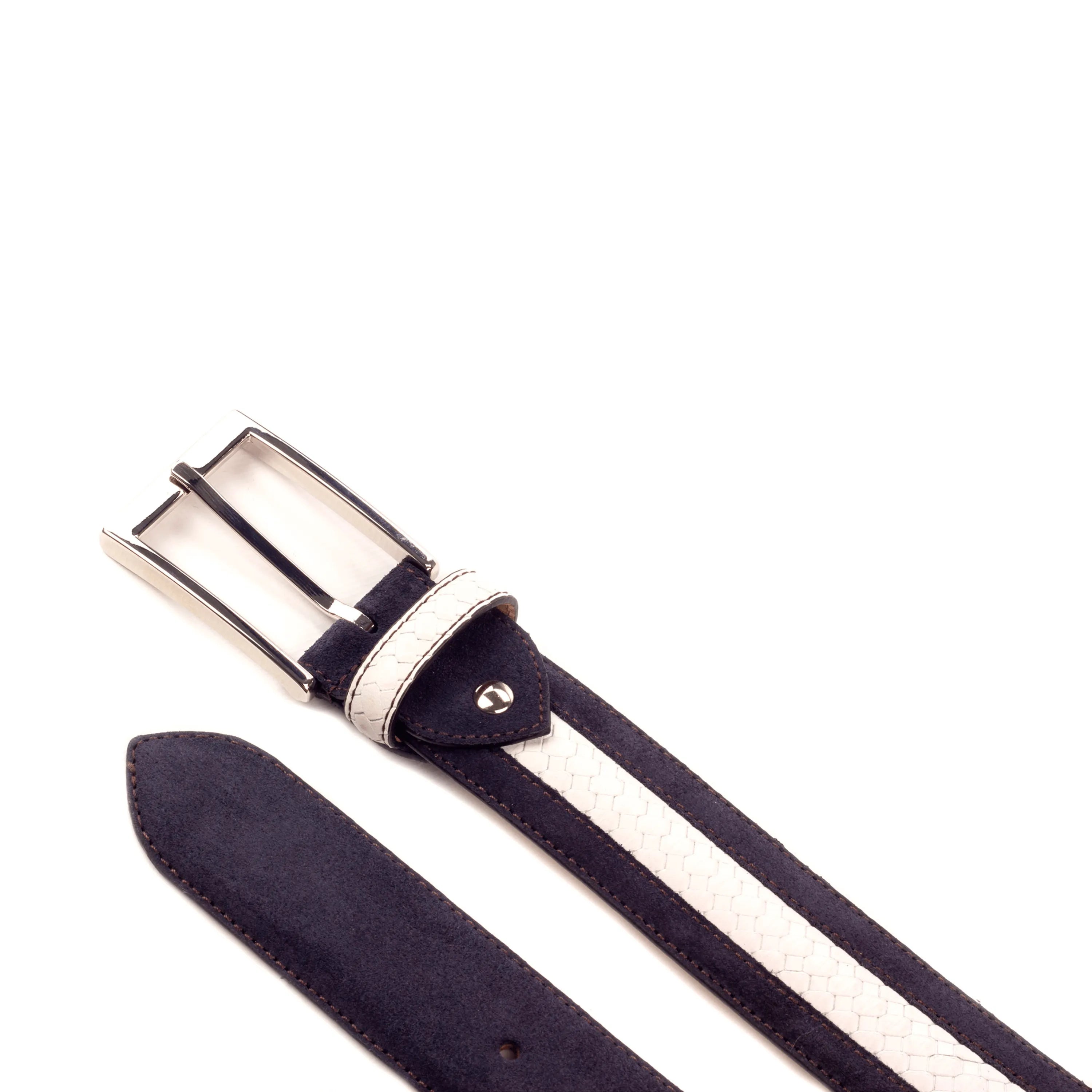 Anza Venice belt in navy white stripes with silver buckle