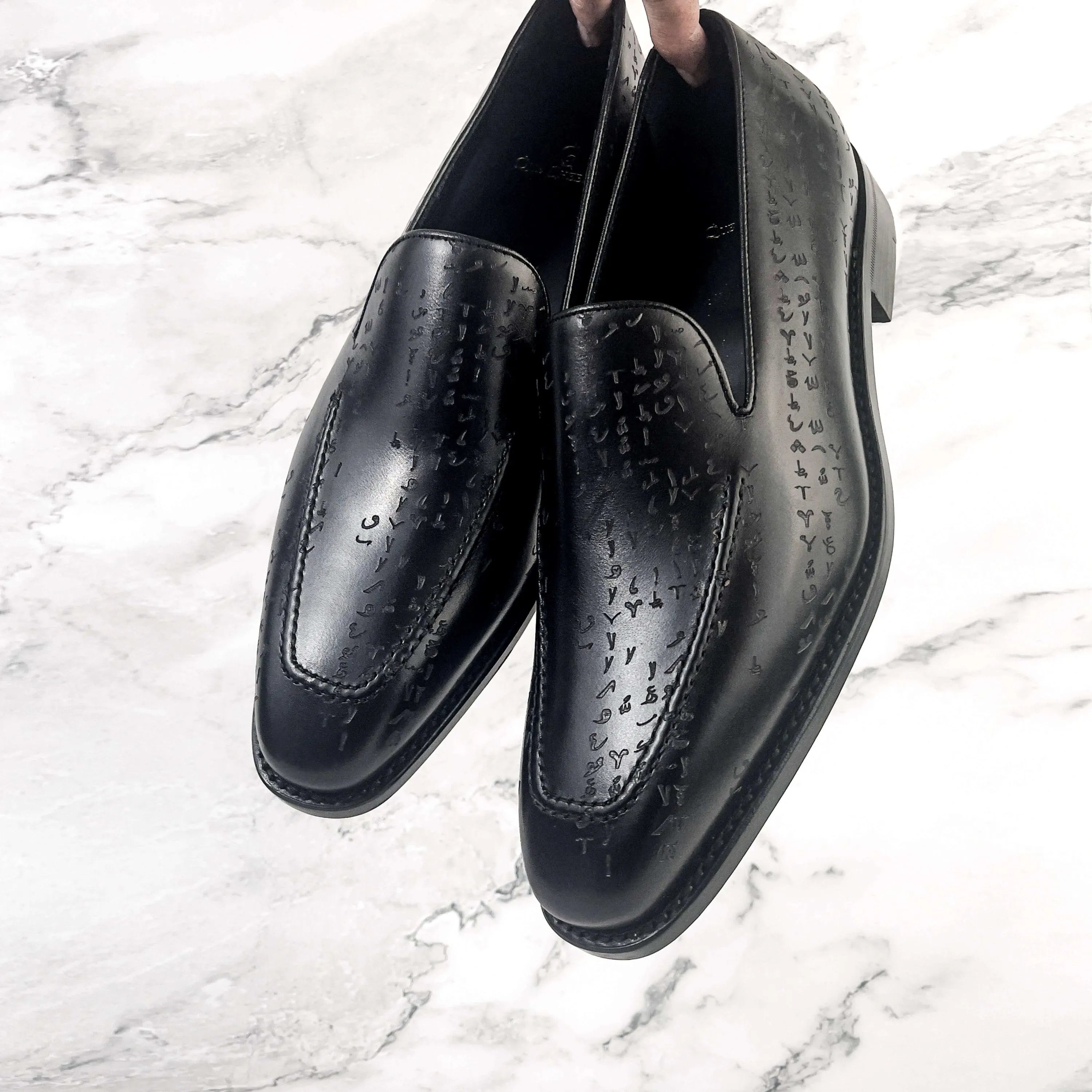 Pair of black Arabic Matrix Loafers in Goodyear welted Italian crust leather
