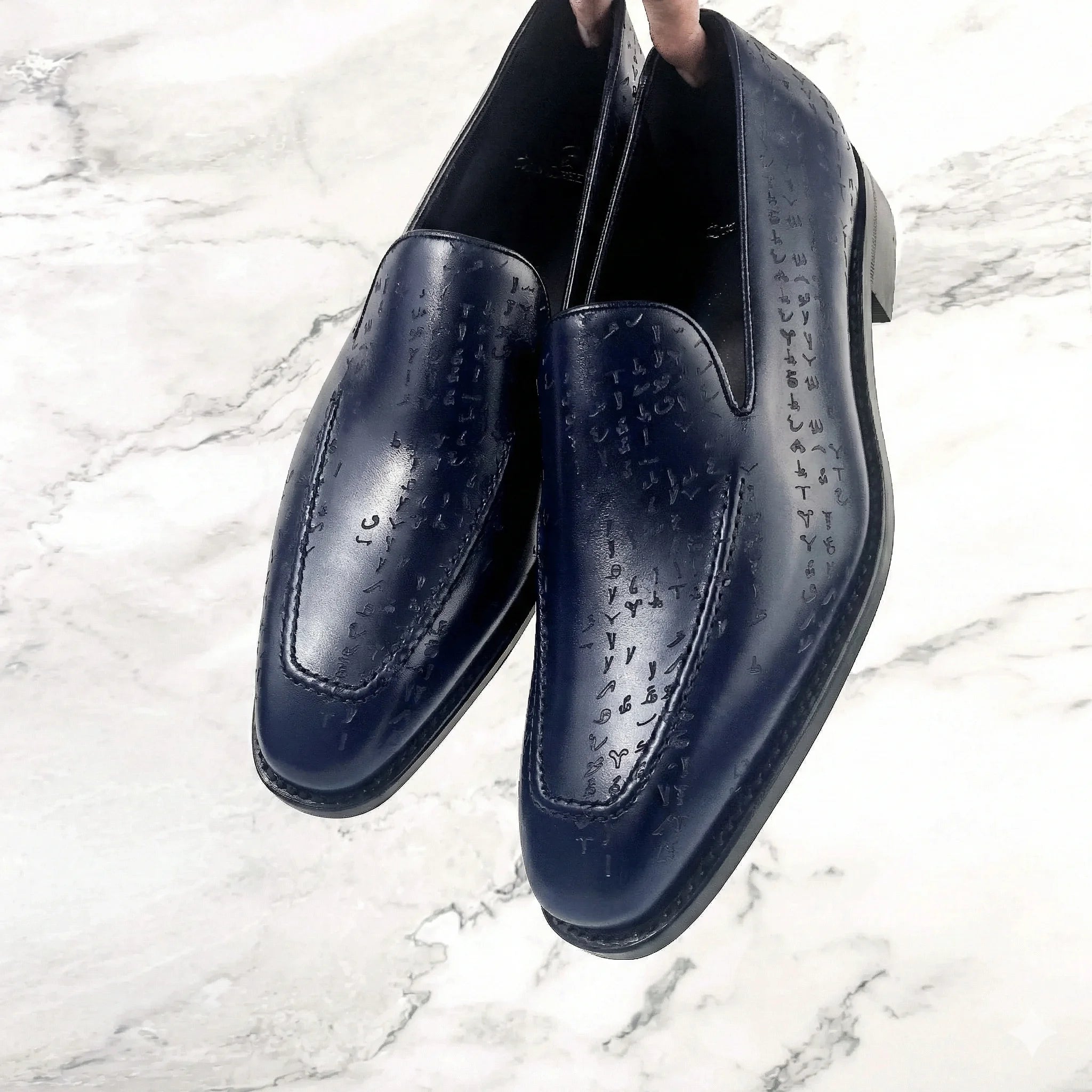 Arabic Matrix Luna deep navy Italian crust leather loafers
