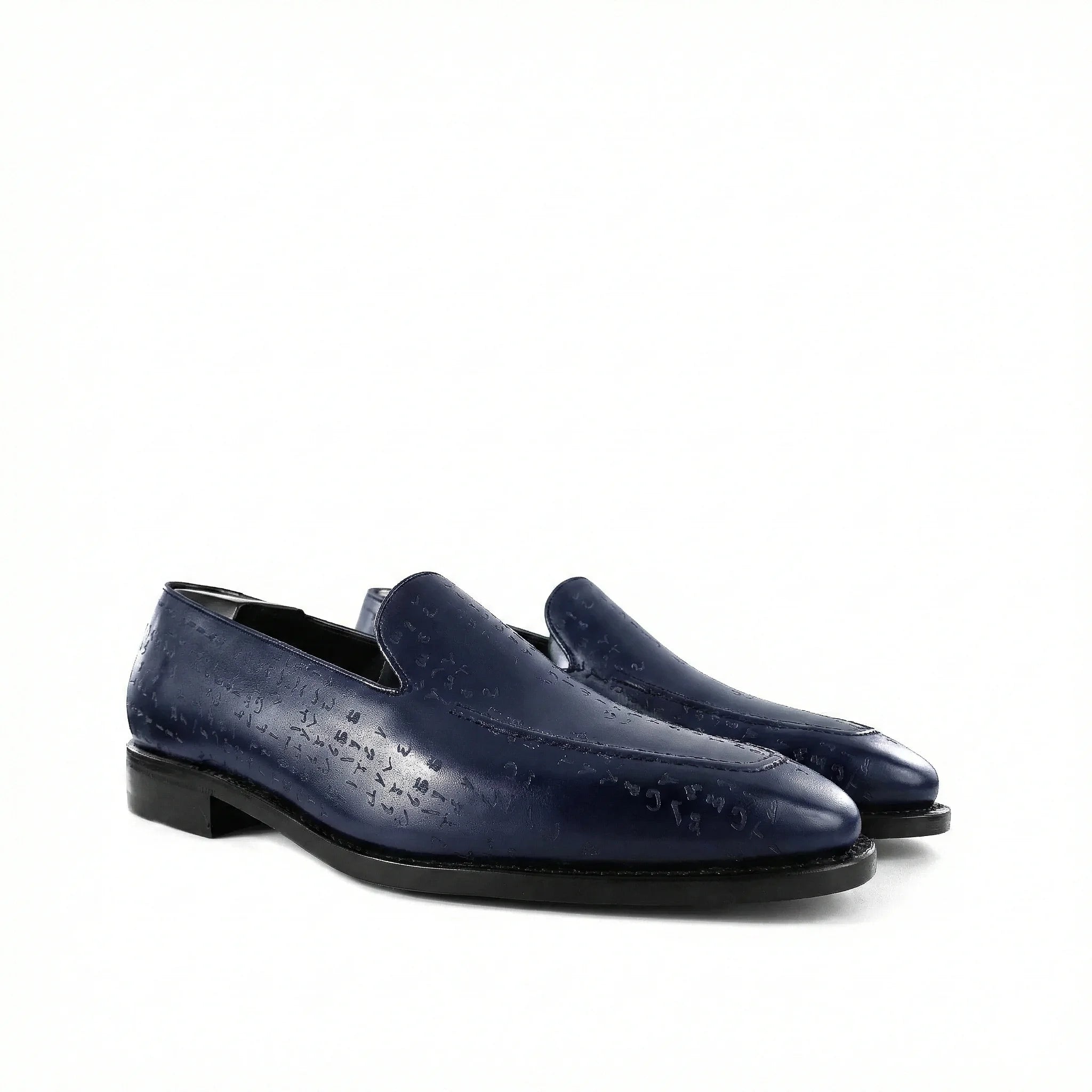 Arabic Matrix Luna deep navy blue Italian crust leather loafers