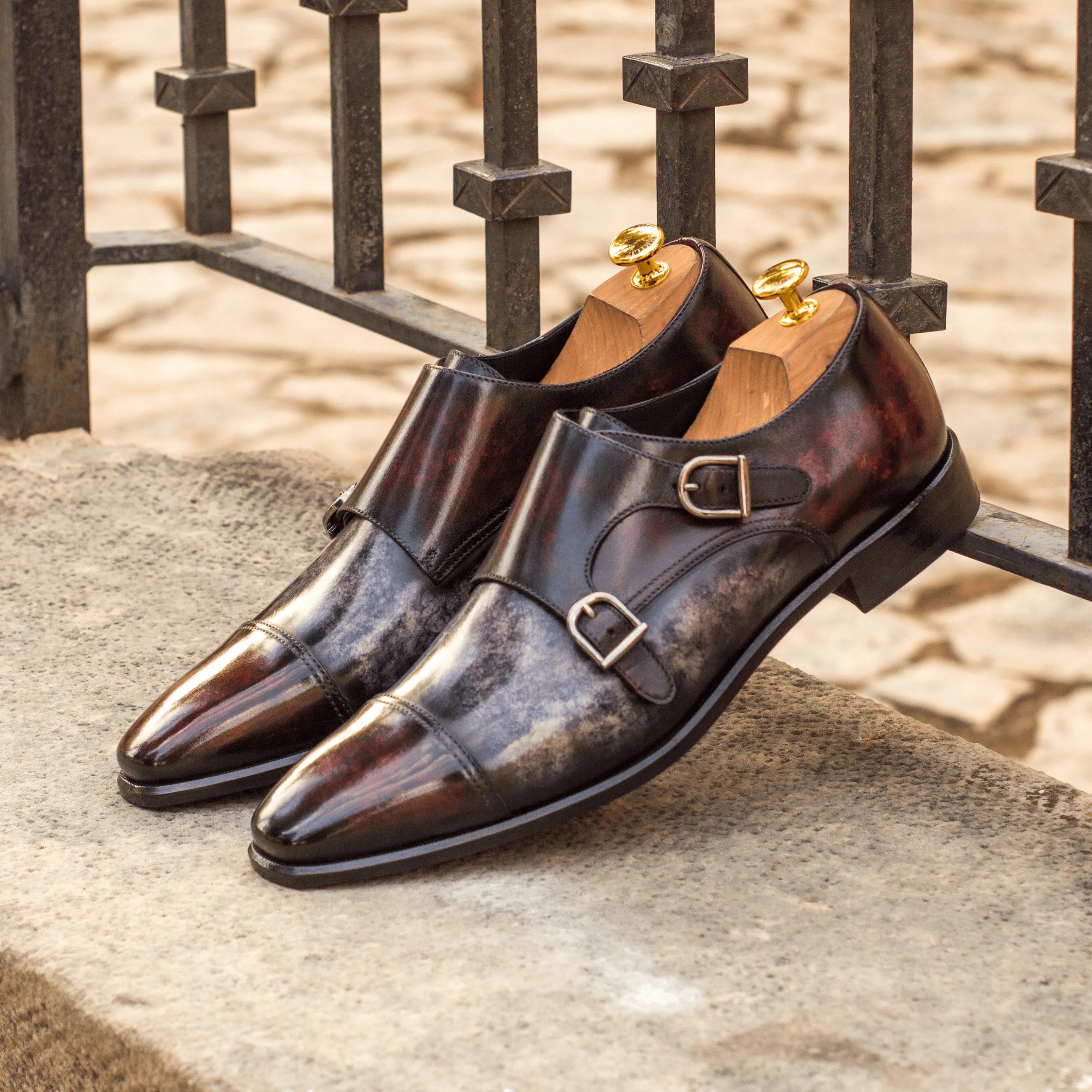 ATL Double Monk Patina II leather double monk shoes with crust patina