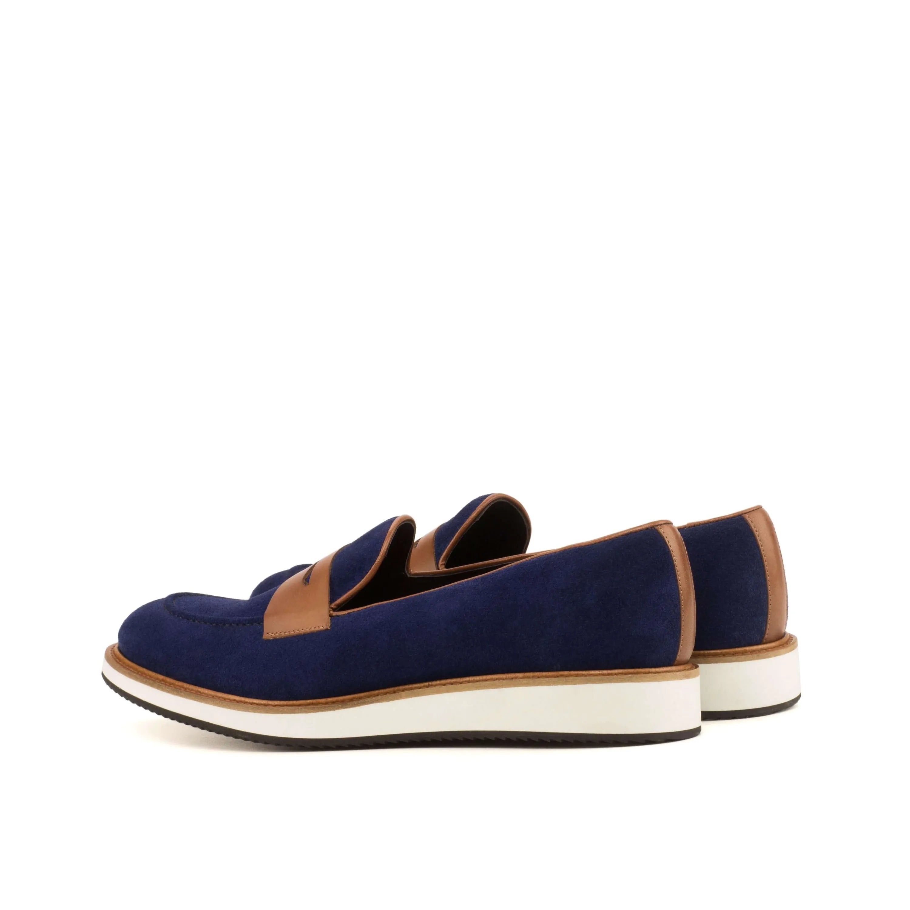 AZ05 loafers in navy and brown leather, luxury bespoke shoes for men