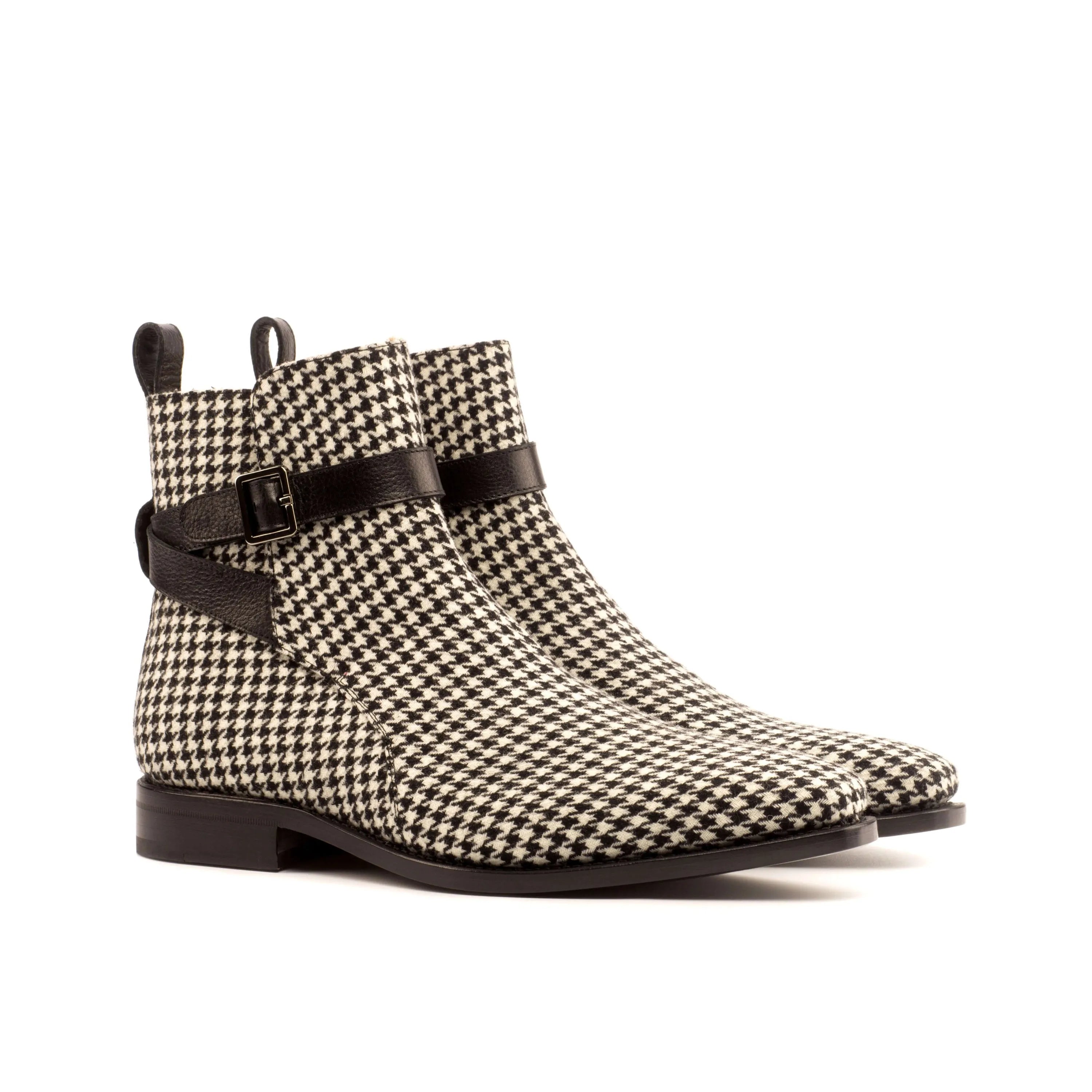 Banderas Jodhpur Boots in houndstooth with buckle straps, black painted leather sole
