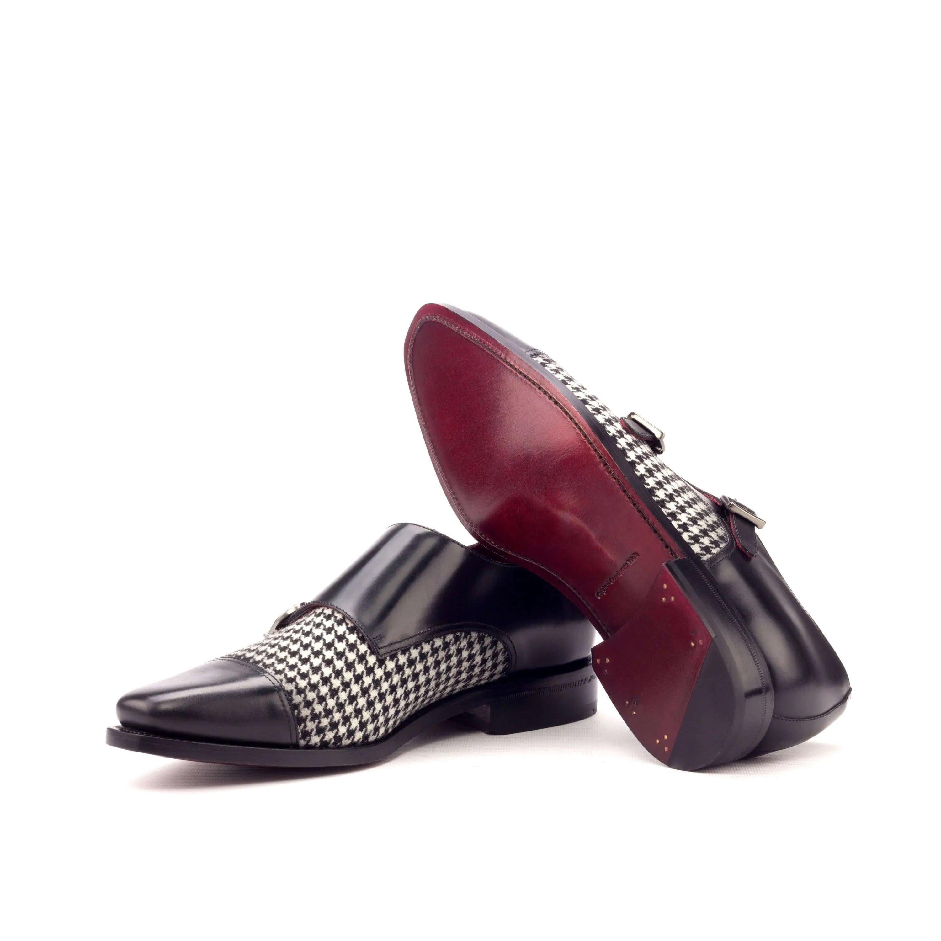 Battani double monk shoes in black houndstooth pattern