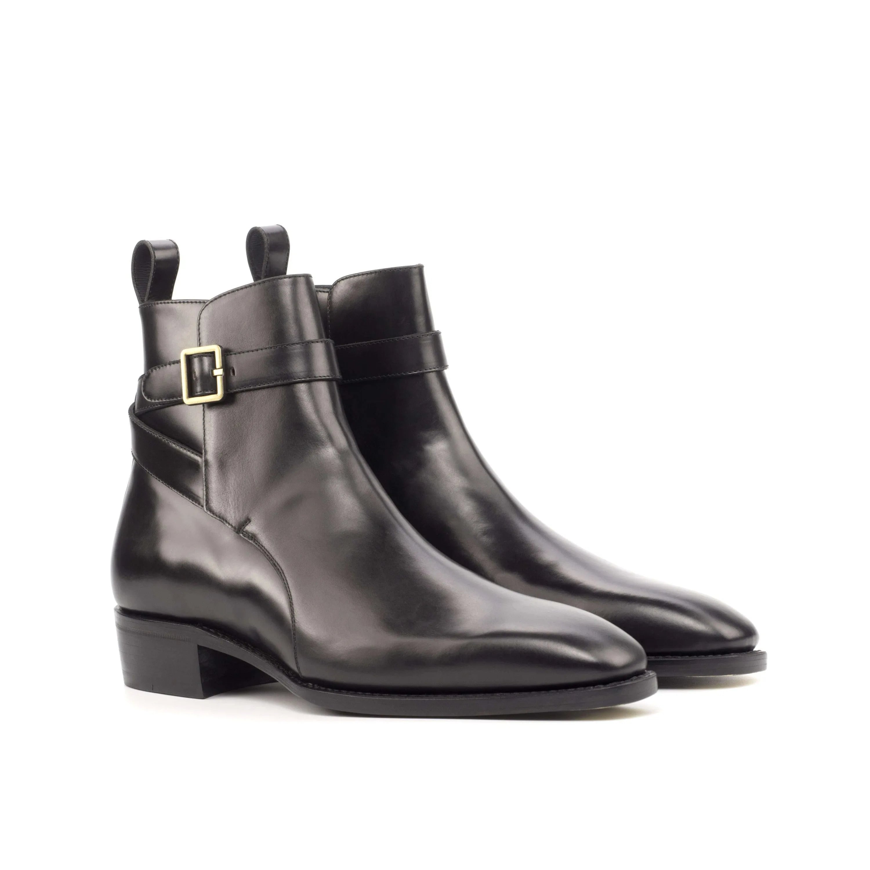 Beckam Jodhpur Boots: pair of black leather ankle boots with buckle straps