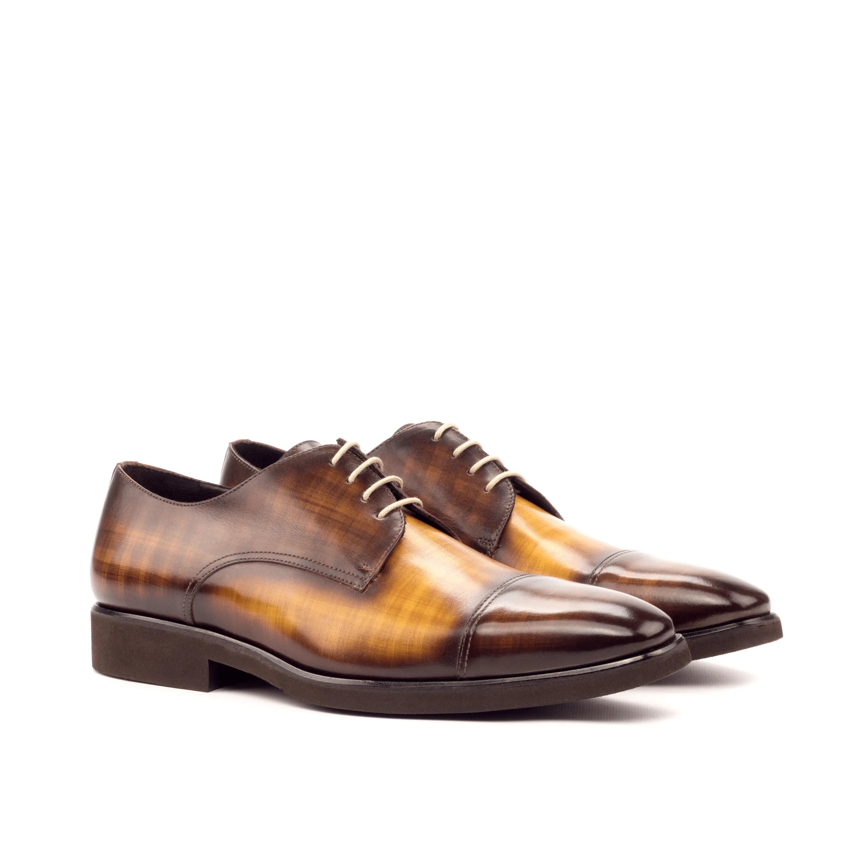 Belem Patina Derby brown leather dress shoes with crust patina