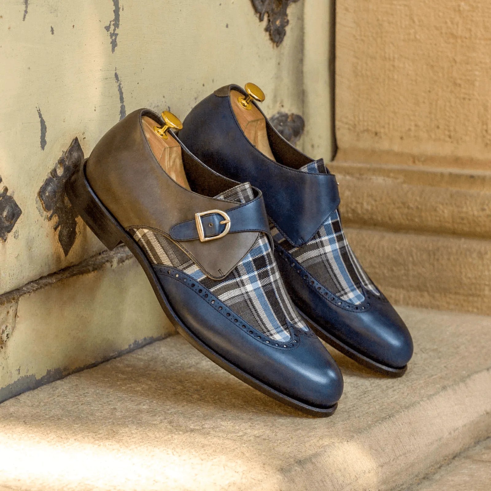 Benz single monk painted calf longwing blucher monk strap shoes