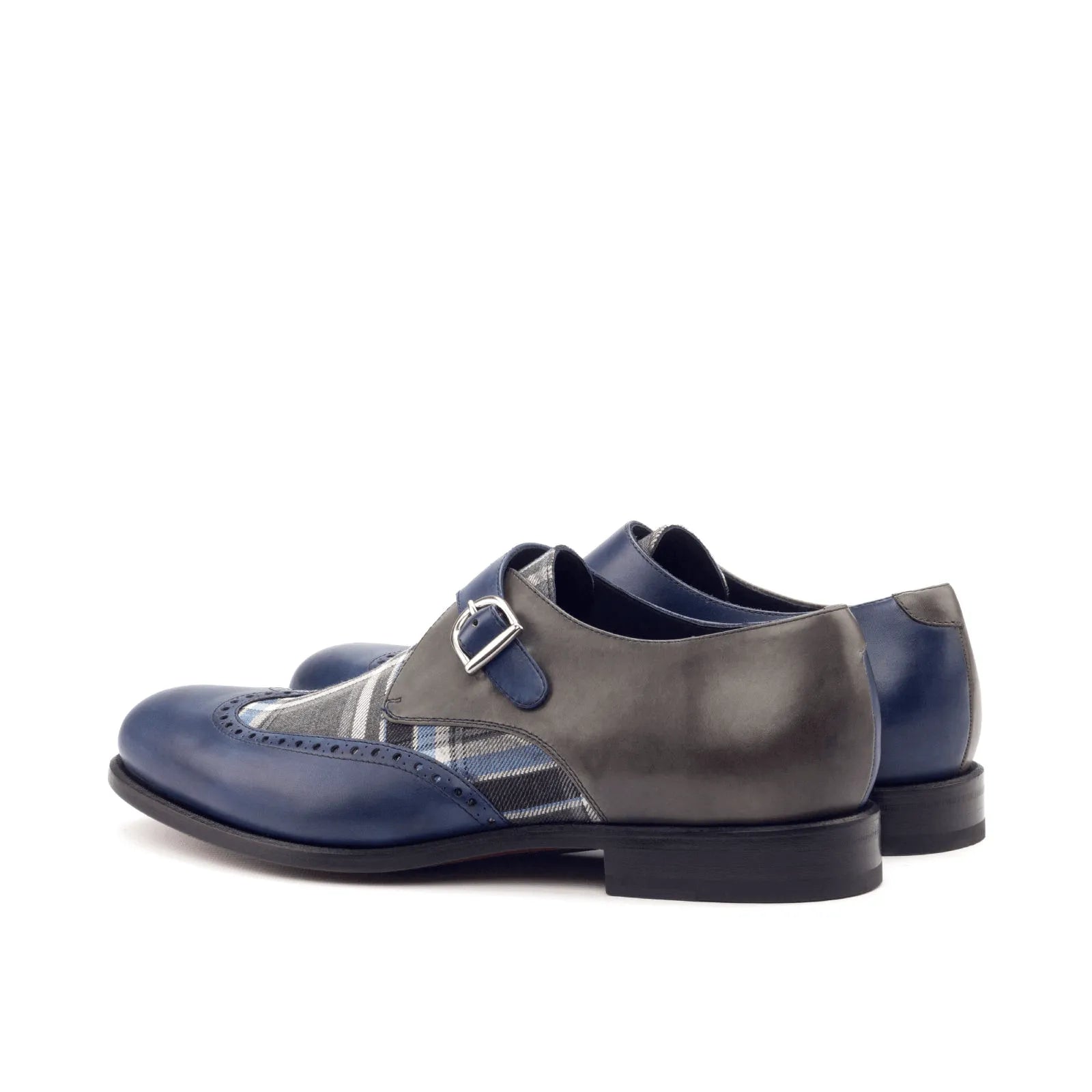 Benz single monk two-toned painted calf leather longwing blucher shoes