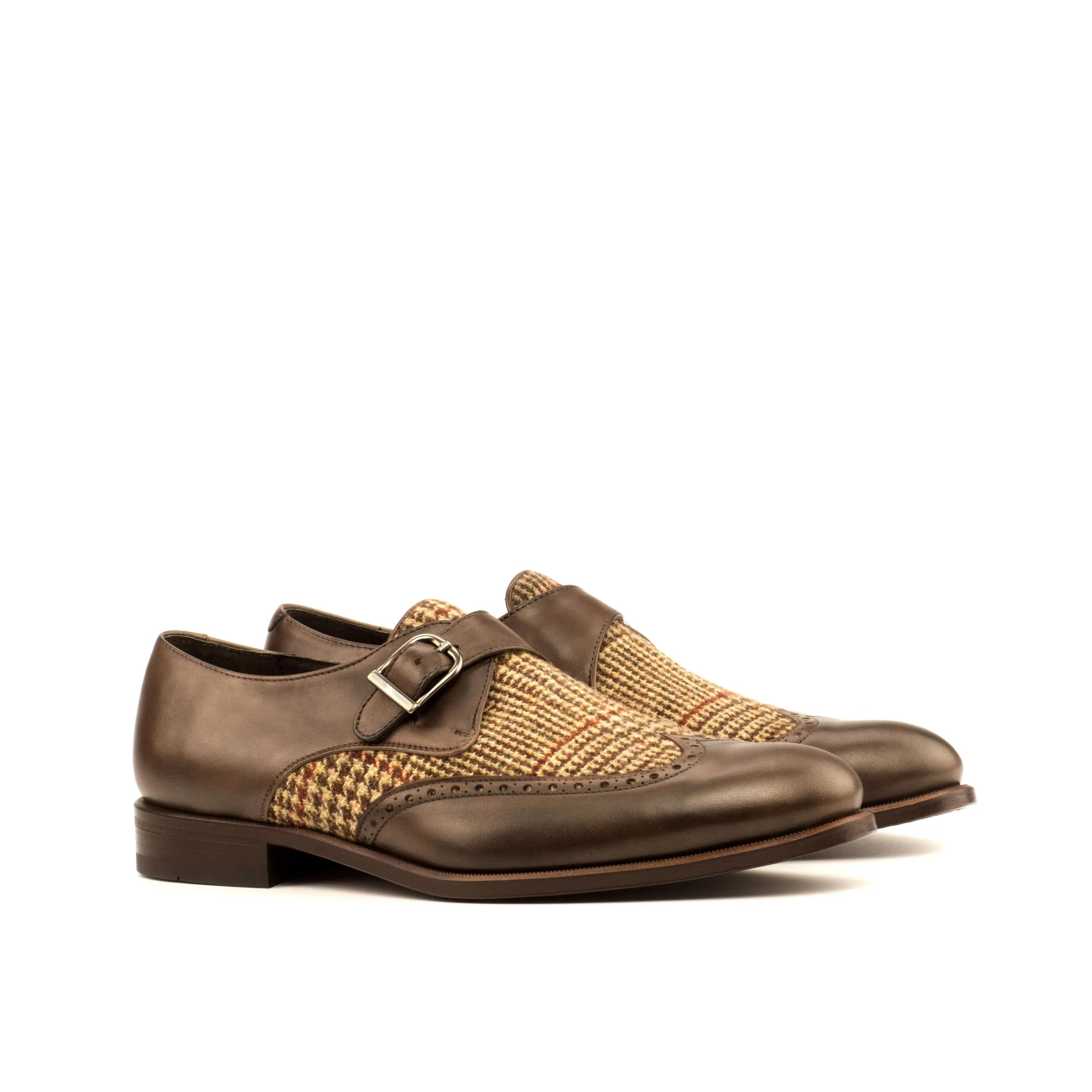 Bodaway single monk shoes in brown leather and tweed