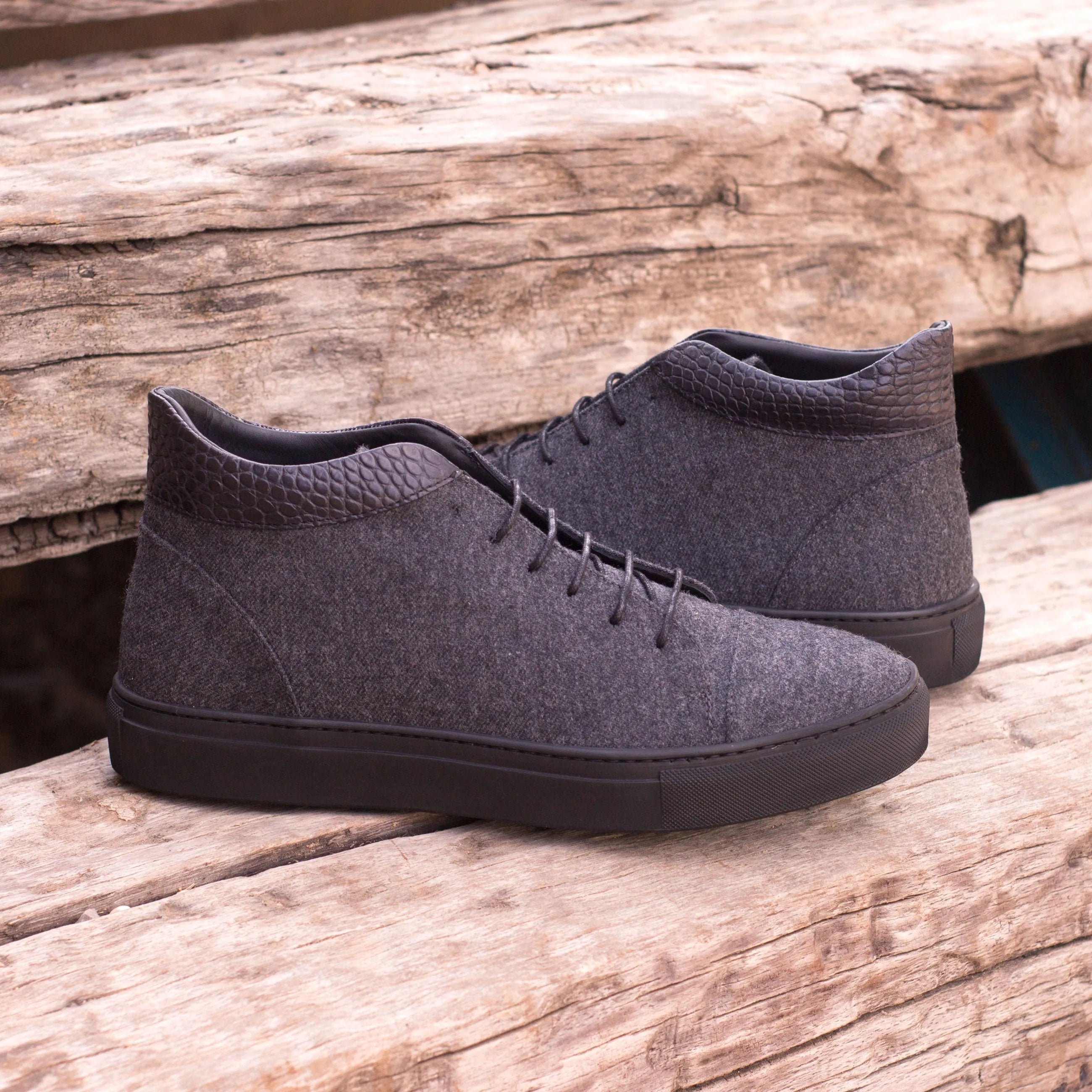 Gray Bonza high top sneakers II with luxury bespoke hand-painted patina