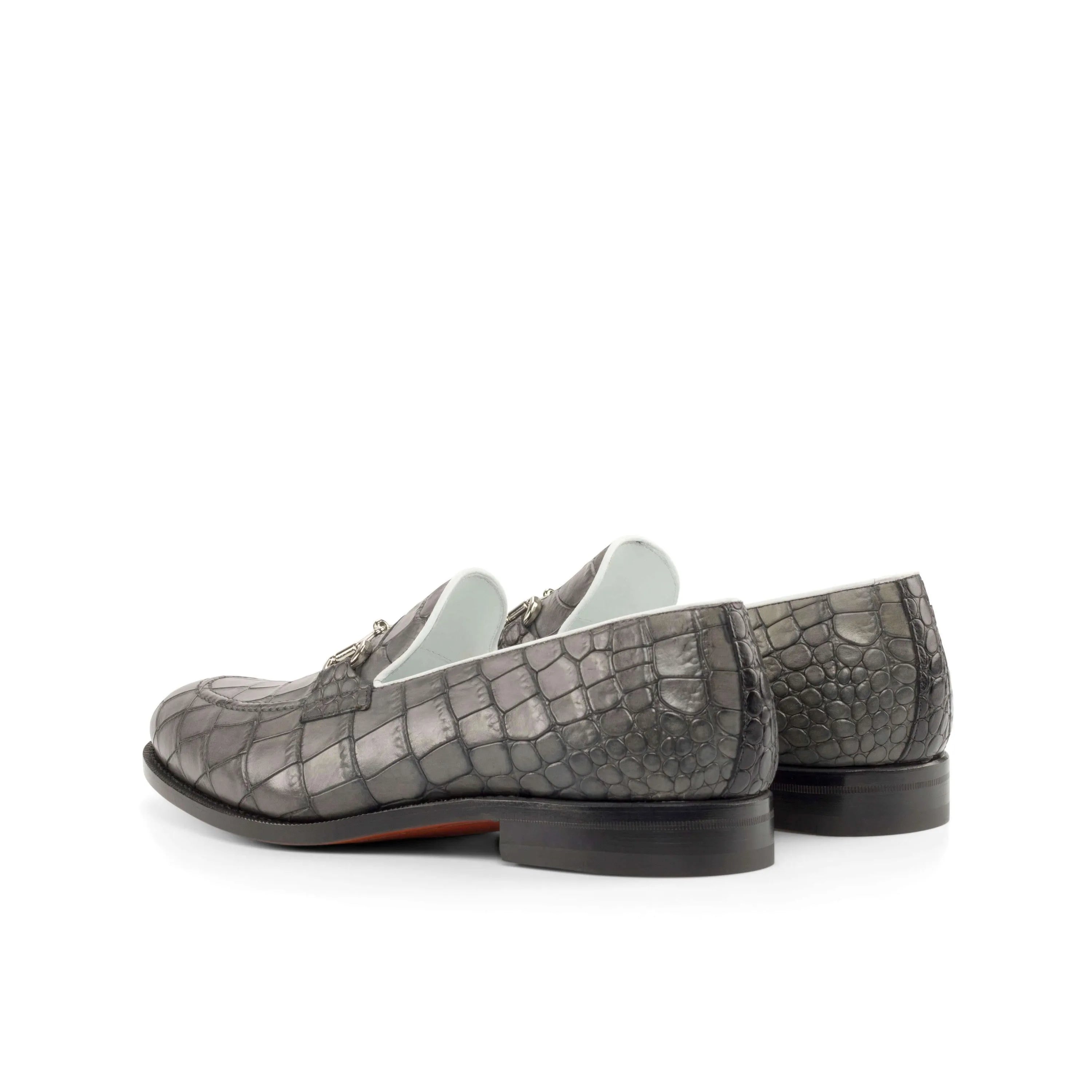 Boris loafers in gray painted croco luxury bespoke shoes for men