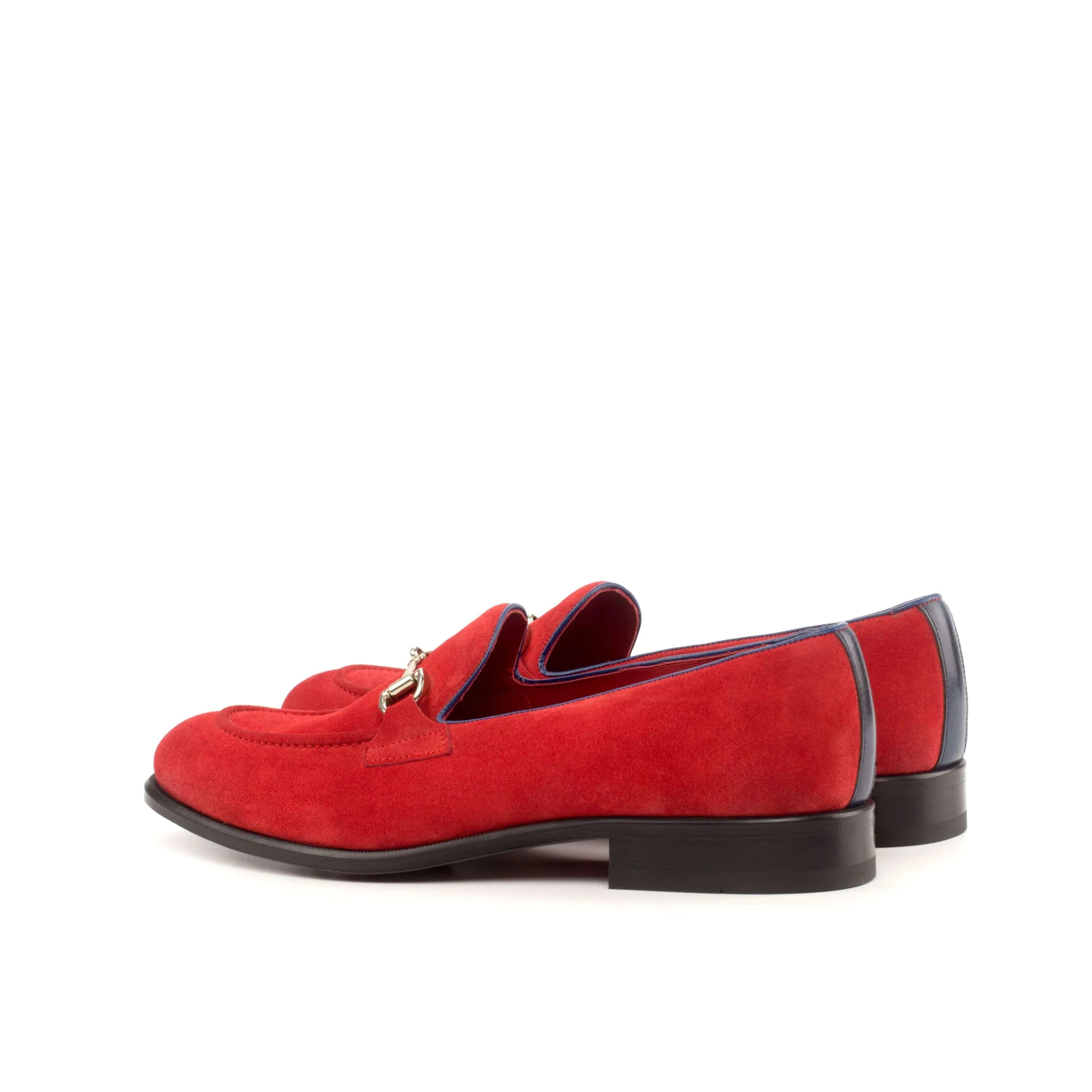 Bossy loafers: red suede mens luxury bespoke shoes with gold hardware