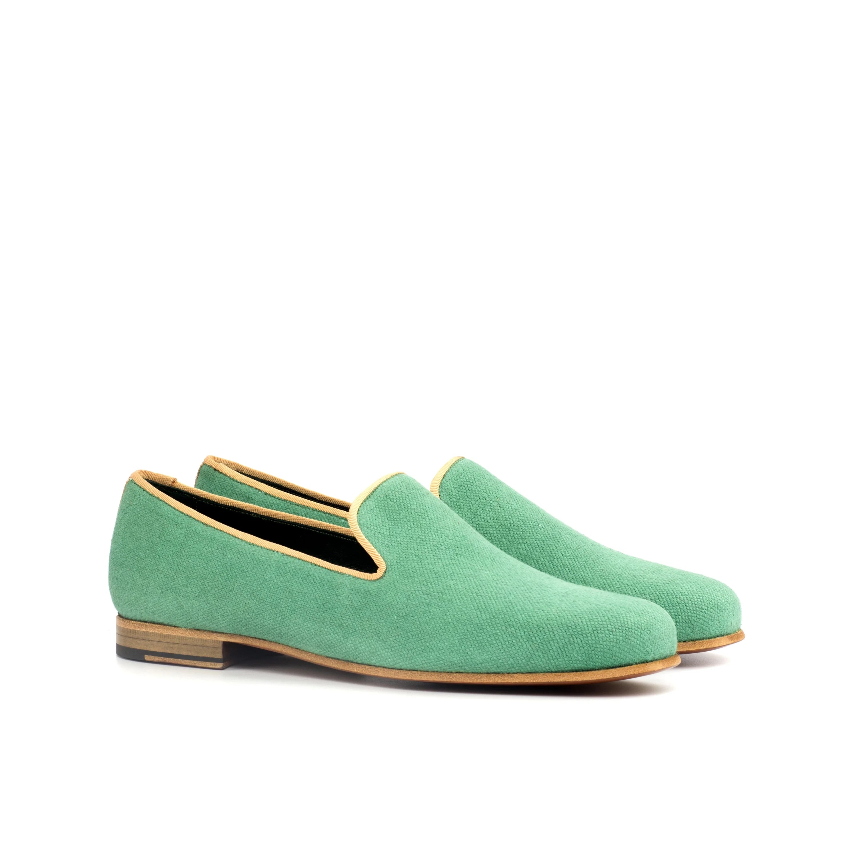 Botanical Wellington Slipon mint green canvas loafers with tan calf leather trim