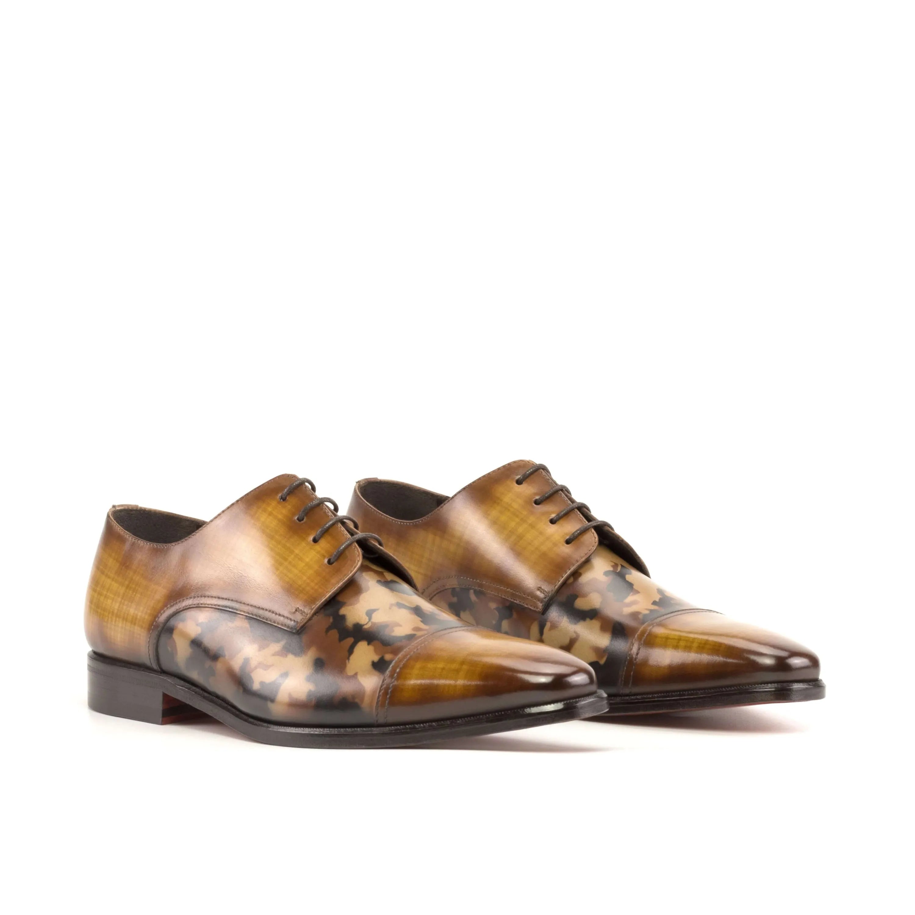 Bristol patina derby shoes in patterned brown leather