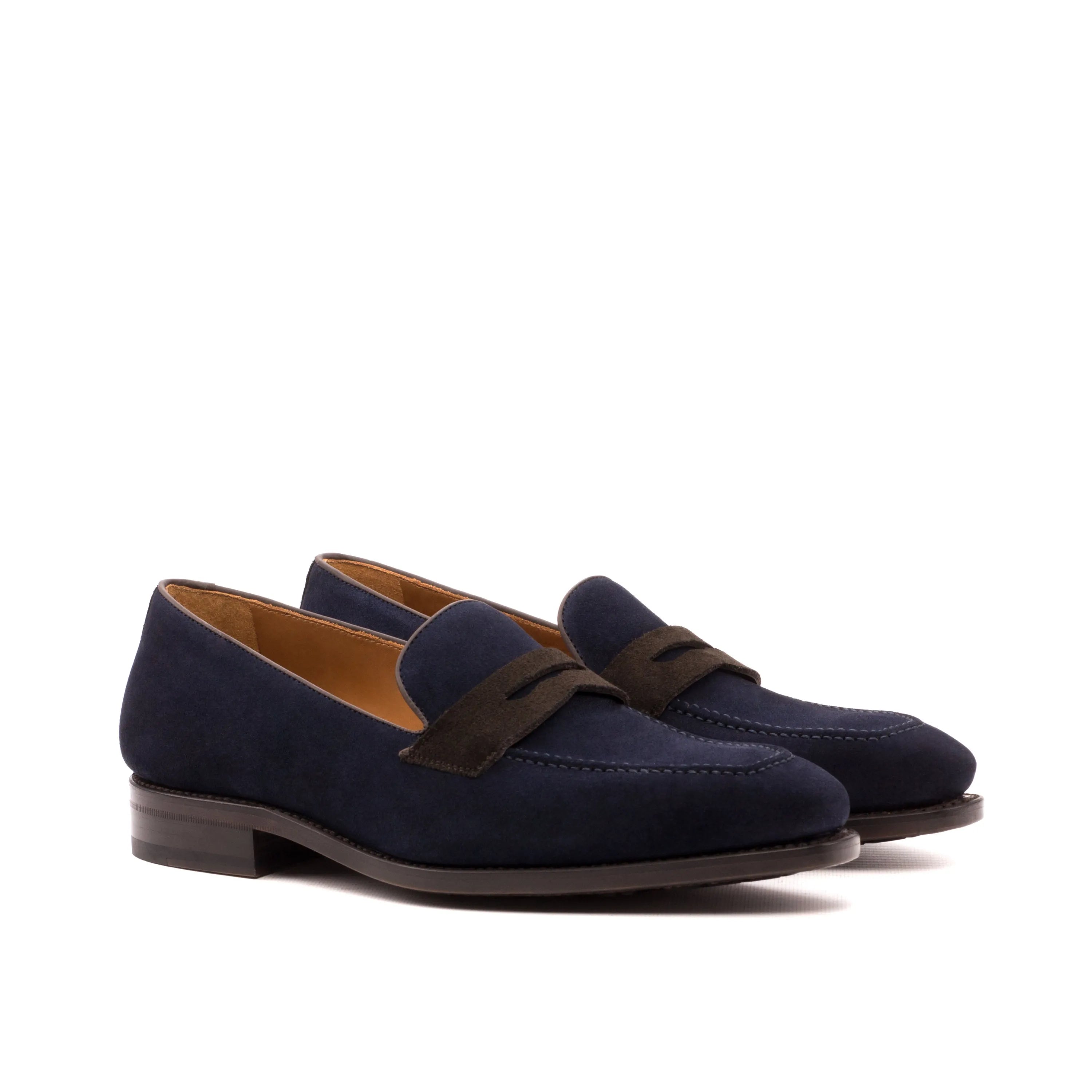 Navy blue Cagle loafers penny style front view