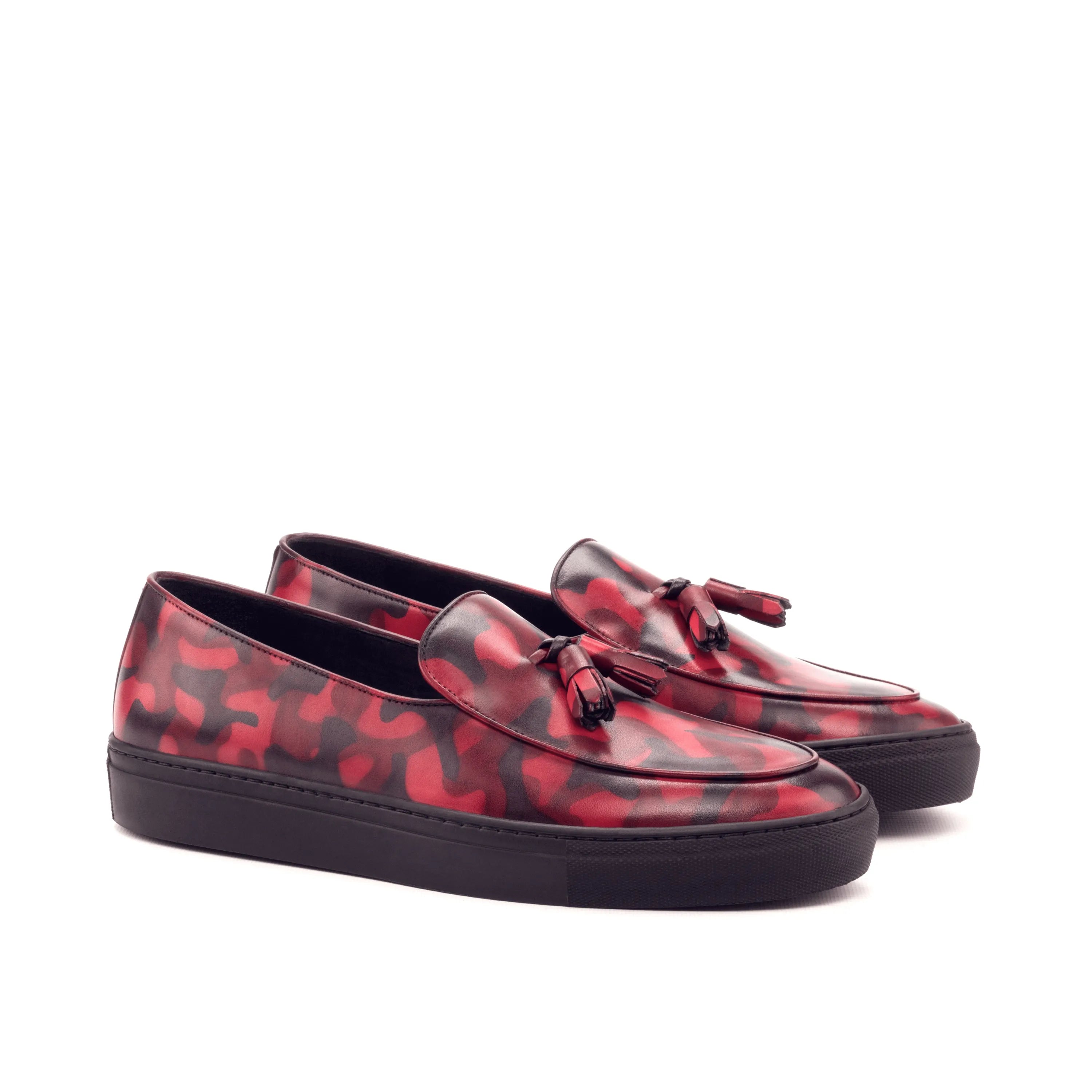 Red and black camouflage tassel Chappo Patina Belgian loafer