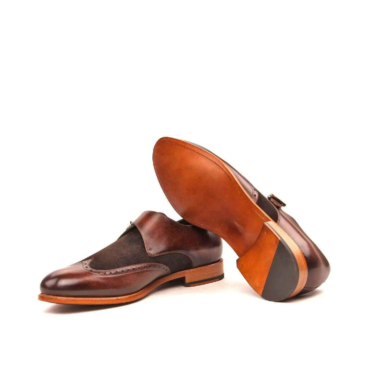 Chaz single monk patina shoes in brown leather