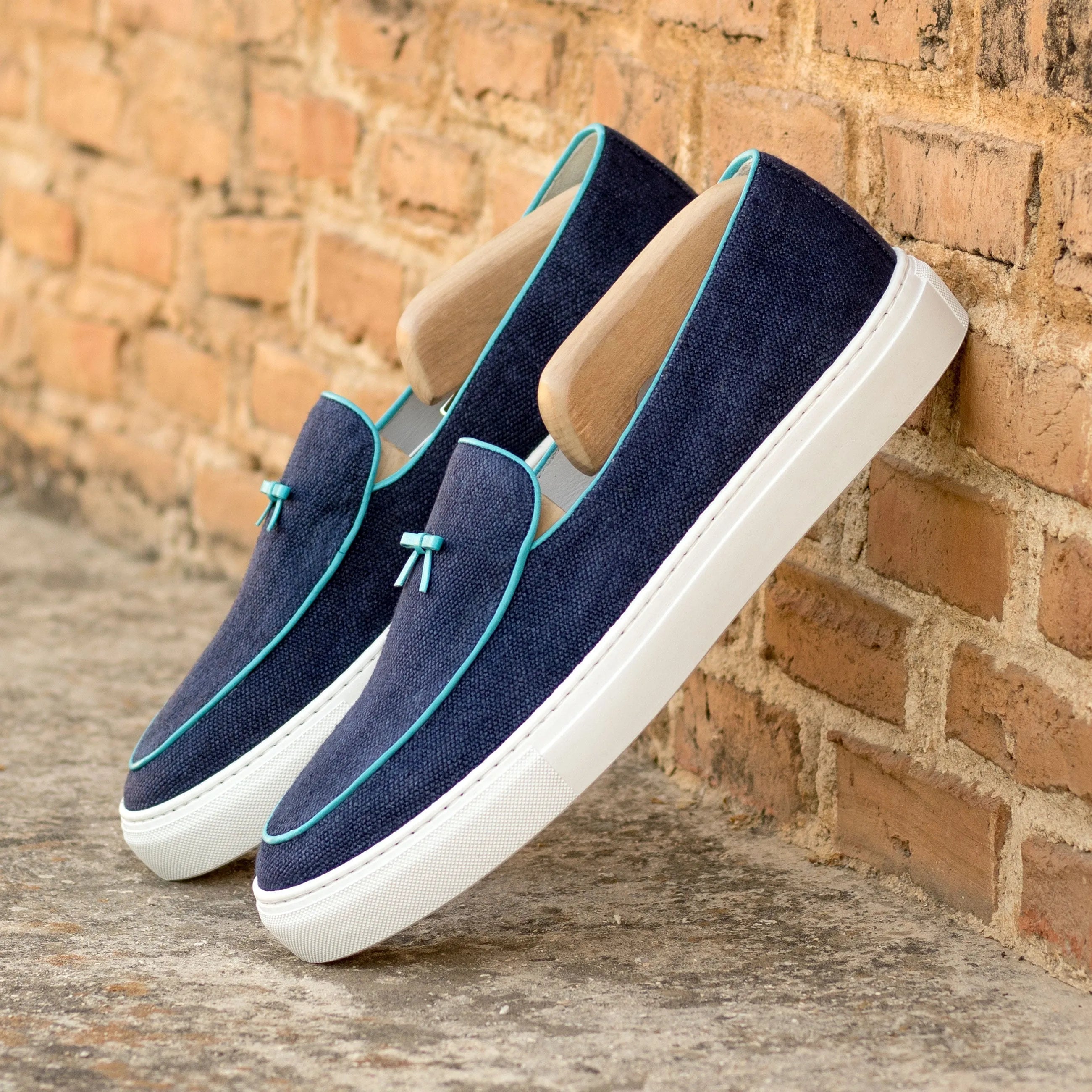Chronos Belgian Sneaker: pair of blue denim slip-on shoes