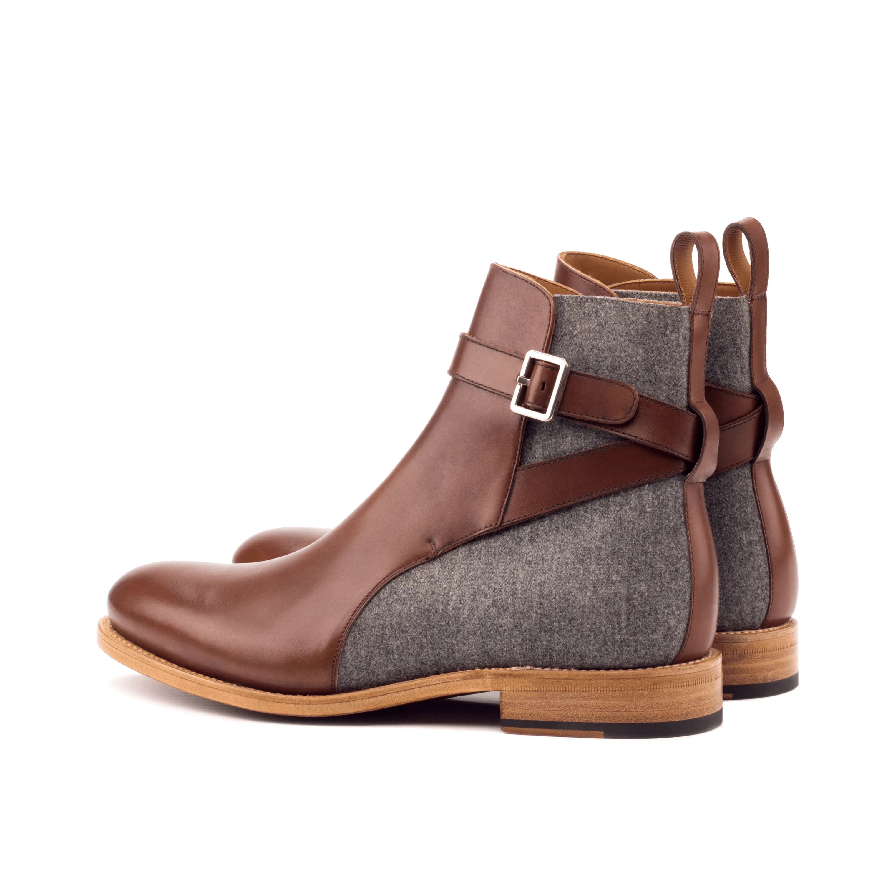 Brown leather and gray tweed Chuck Jodhpur Boots ankle view