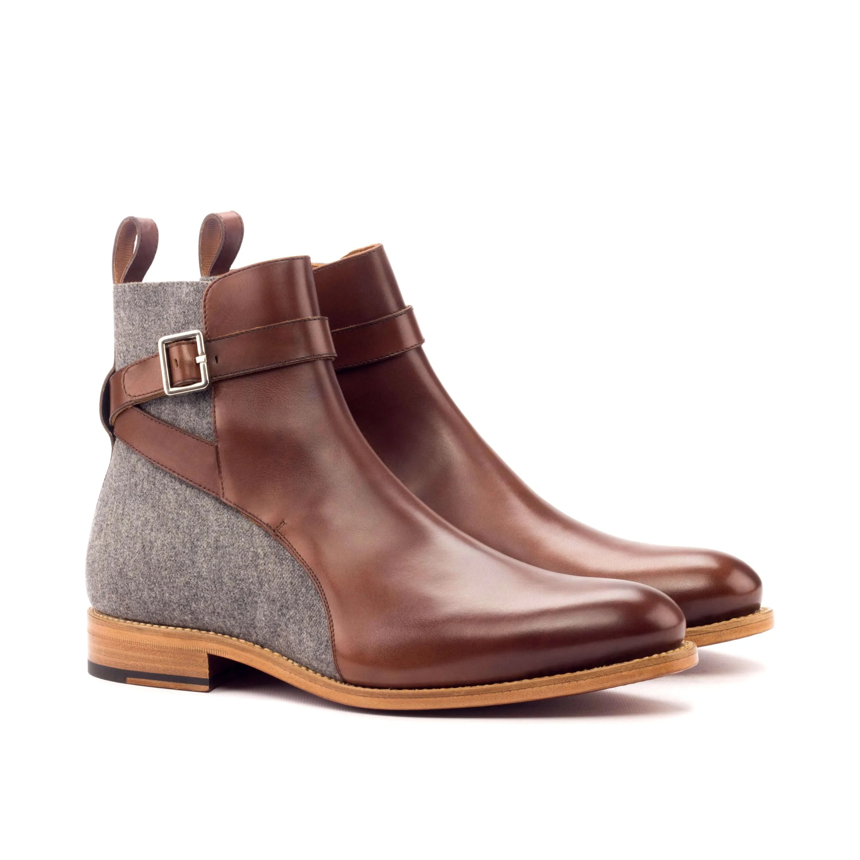 Brown leather and gray wool Chuck Jodhpur Boots