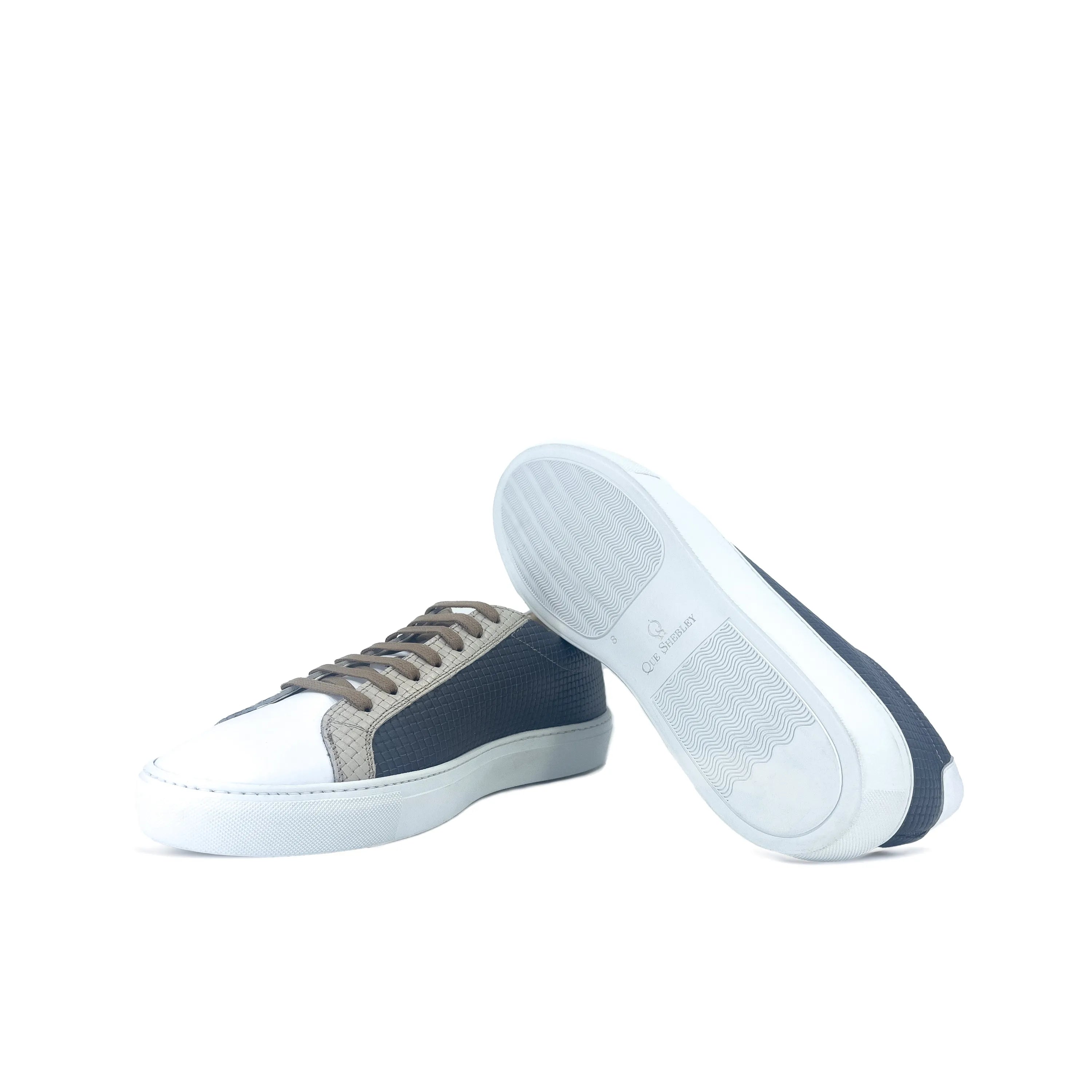 Cloudy low kick sneaker in two-tone braided leather, back view