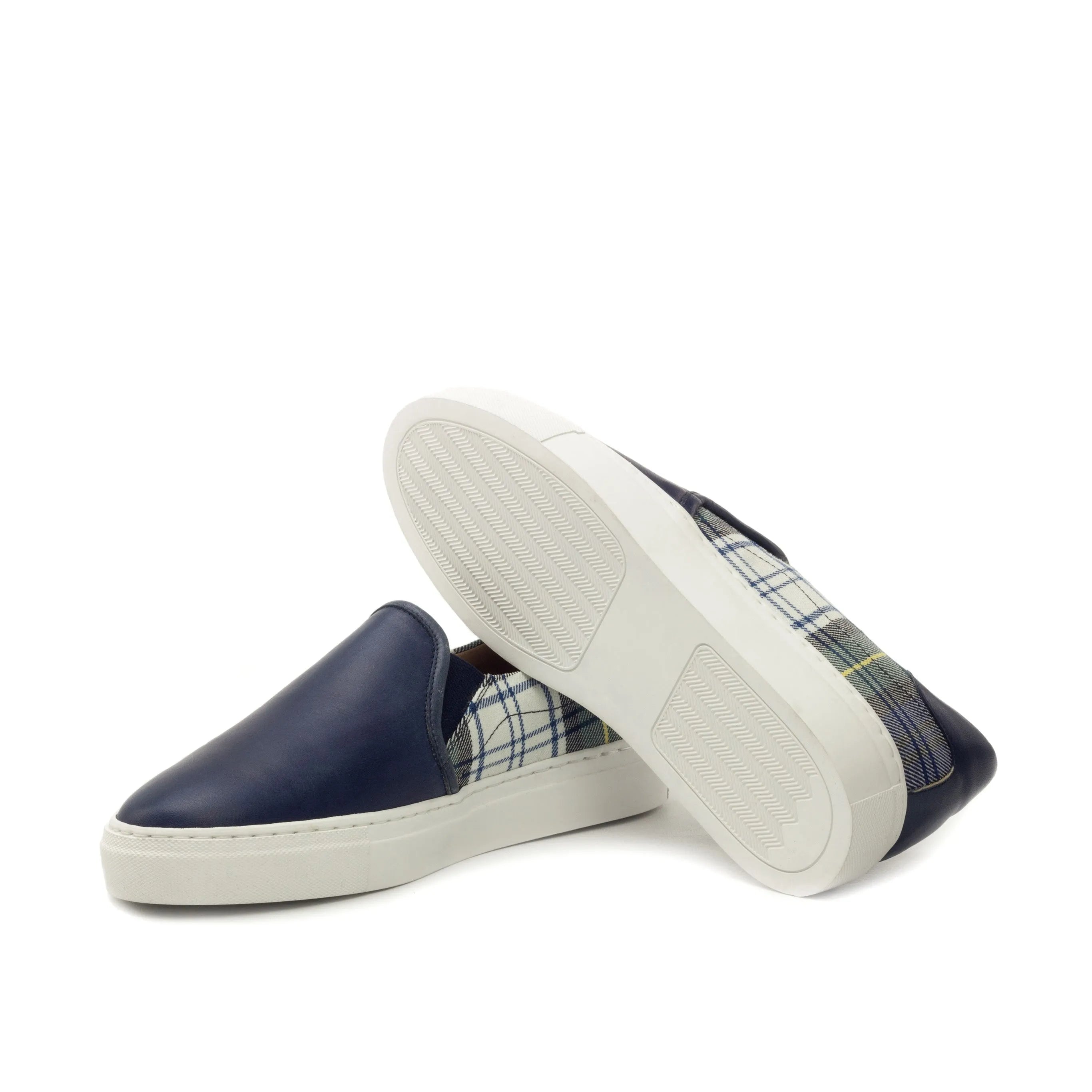 Crito slip on sneaker: blue leather plaid pair for men
