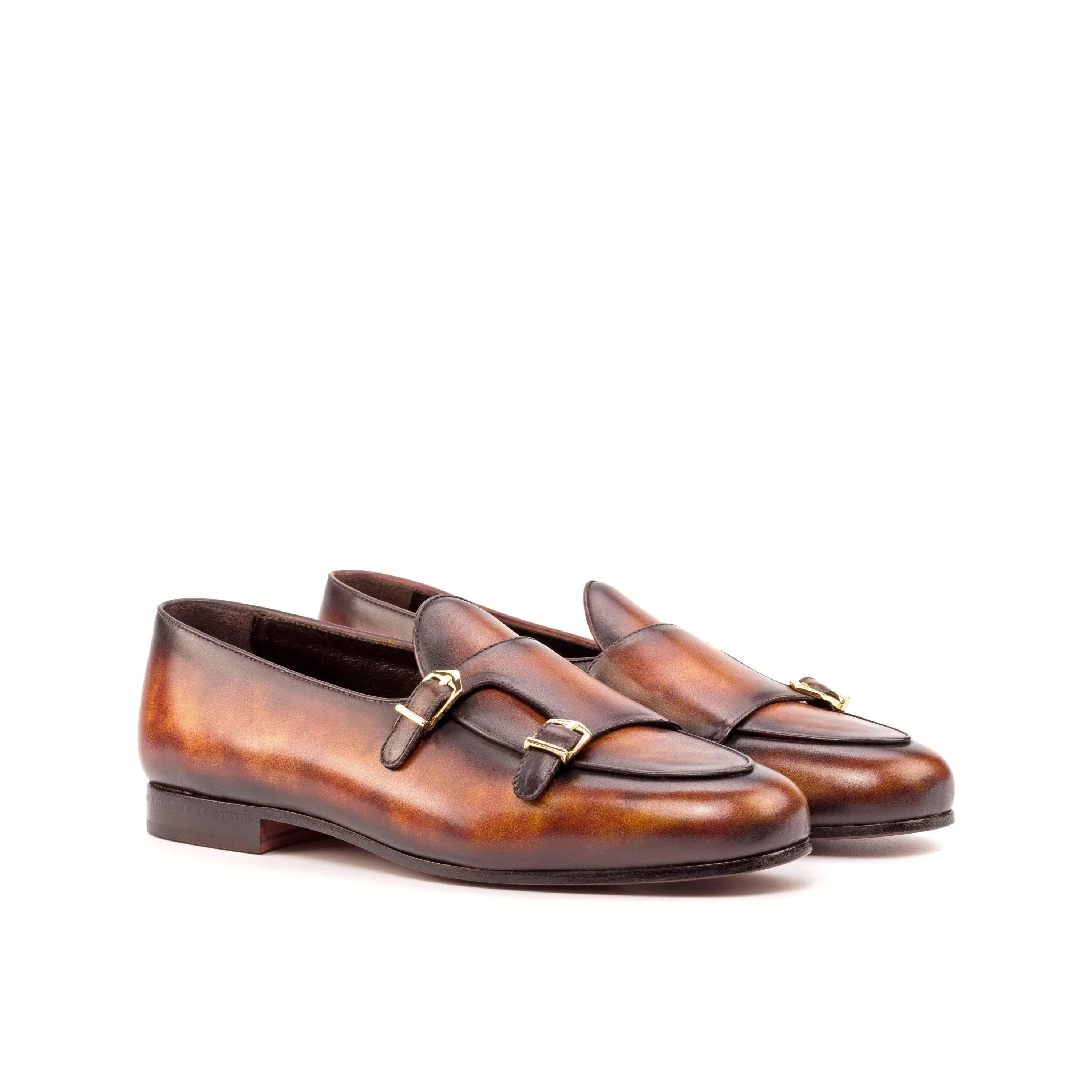 Dan Belgian Patina Monk Slipper II brown leather double monk strap loafers