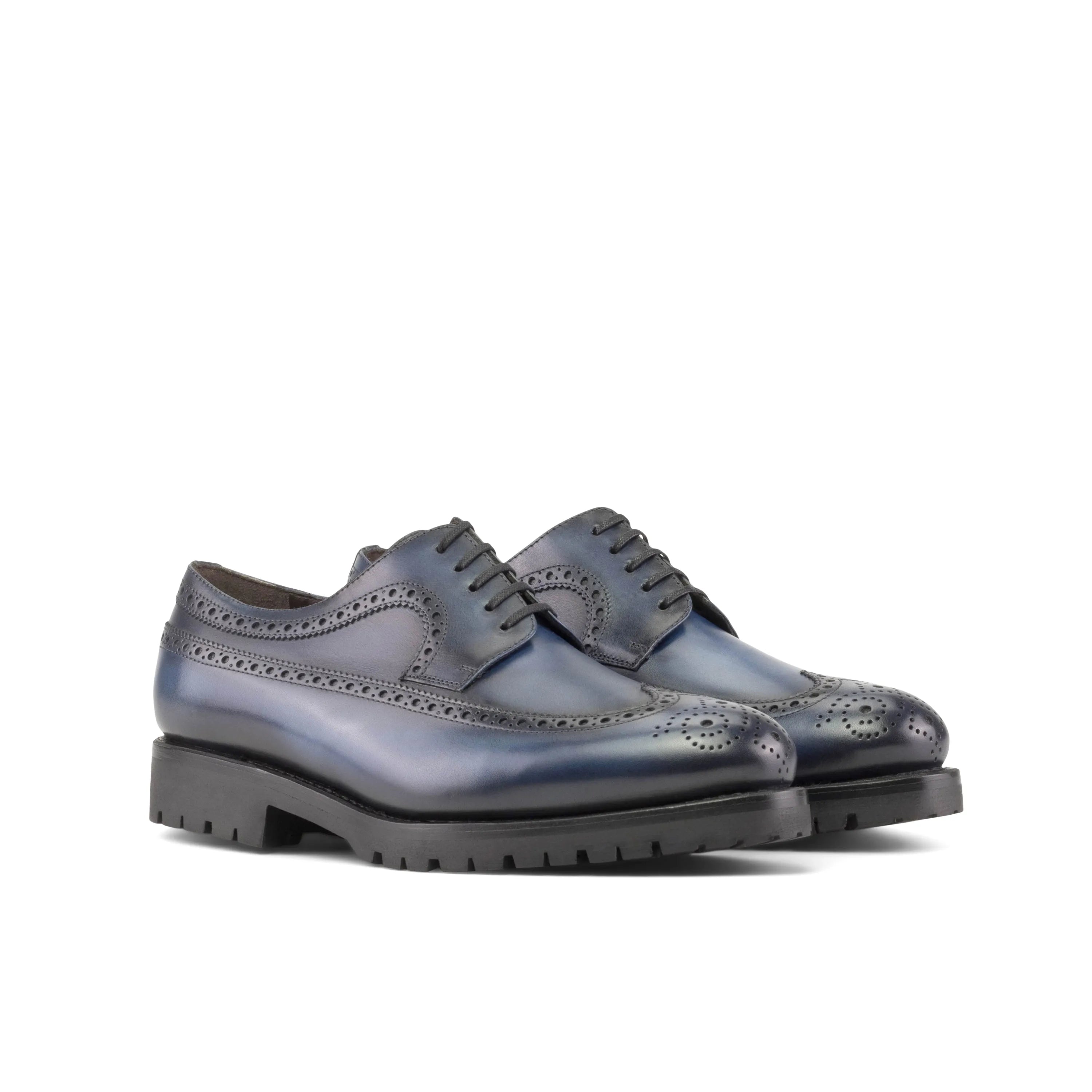 Blue Dario Longwing Blucher leather brogue shoes