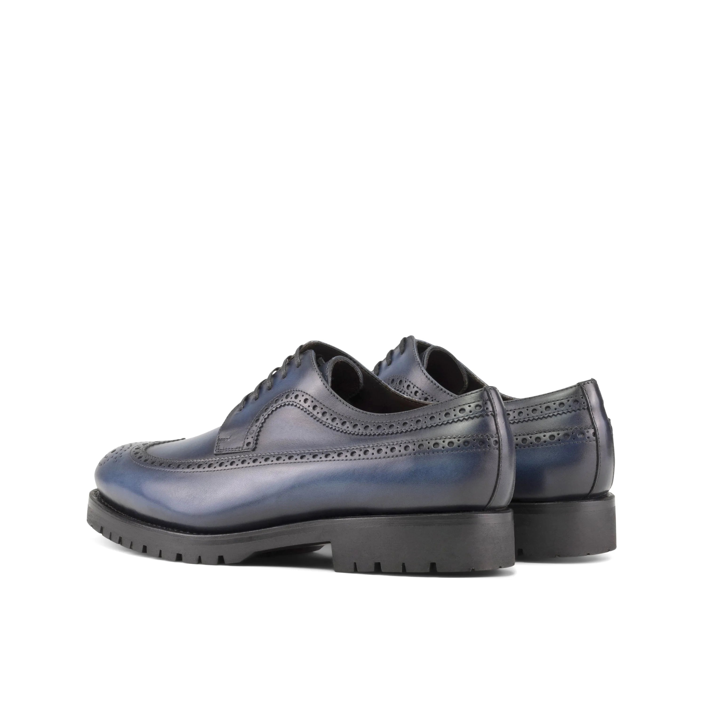 Blue Dario Longwing Blucher leather wingtip dress shoes