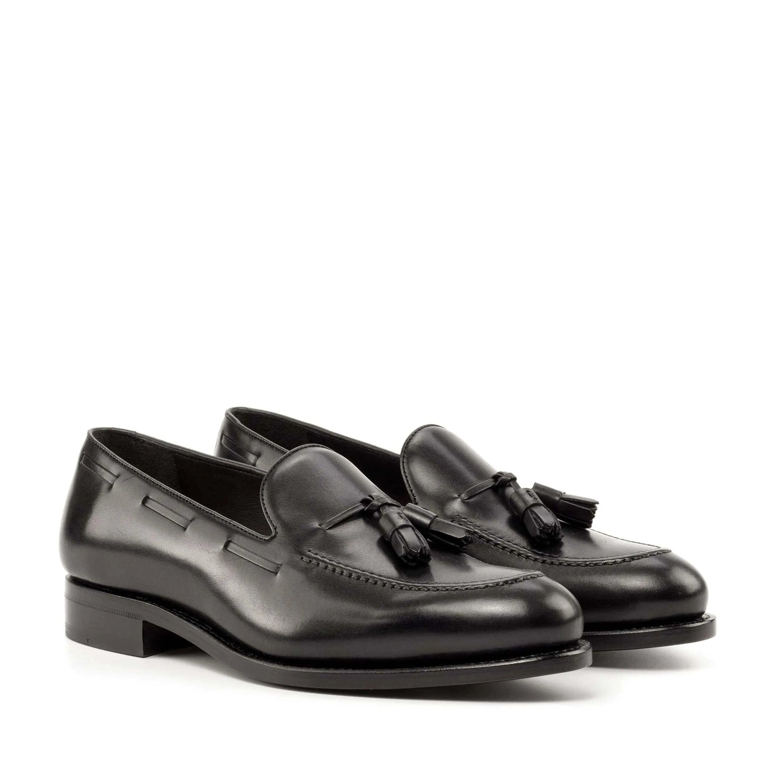 Back view of black leather Denver Loafers II tassel loafers