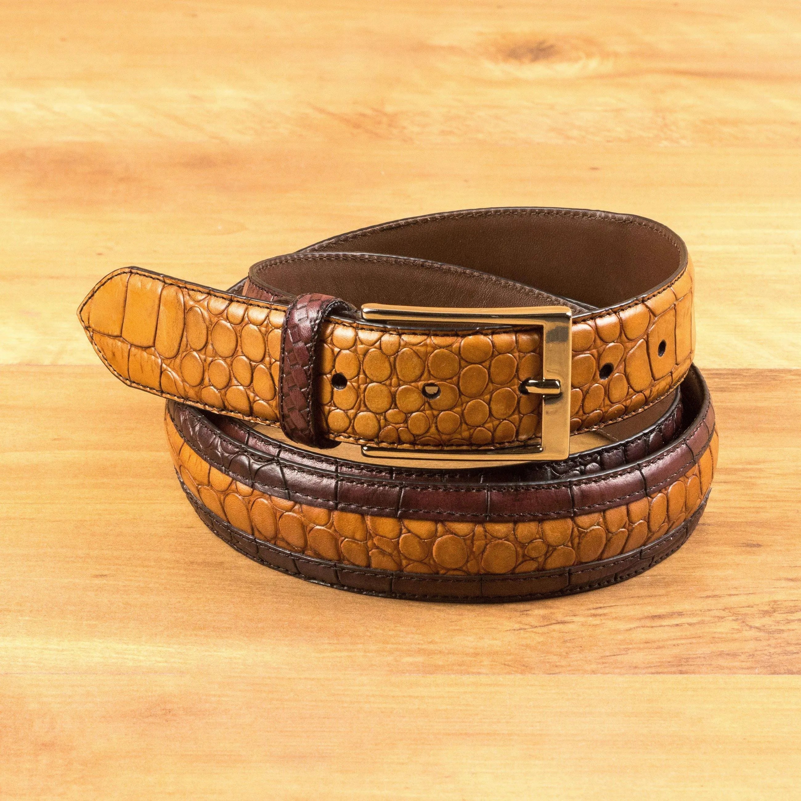 Deon Croc Venice belt II in brown tan crocodile pattern