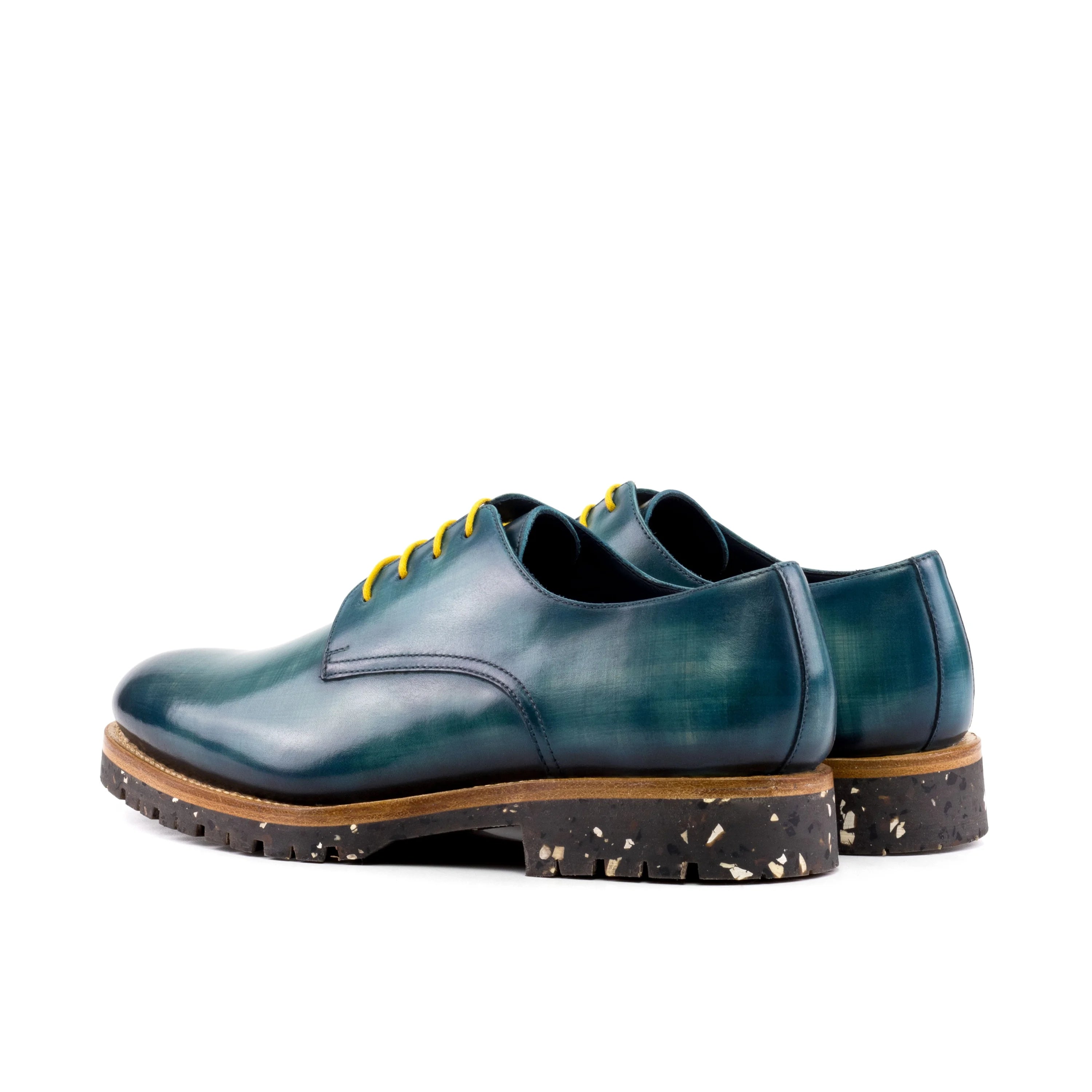 Bristol patina derby shoes in green calf leather with yellow laces