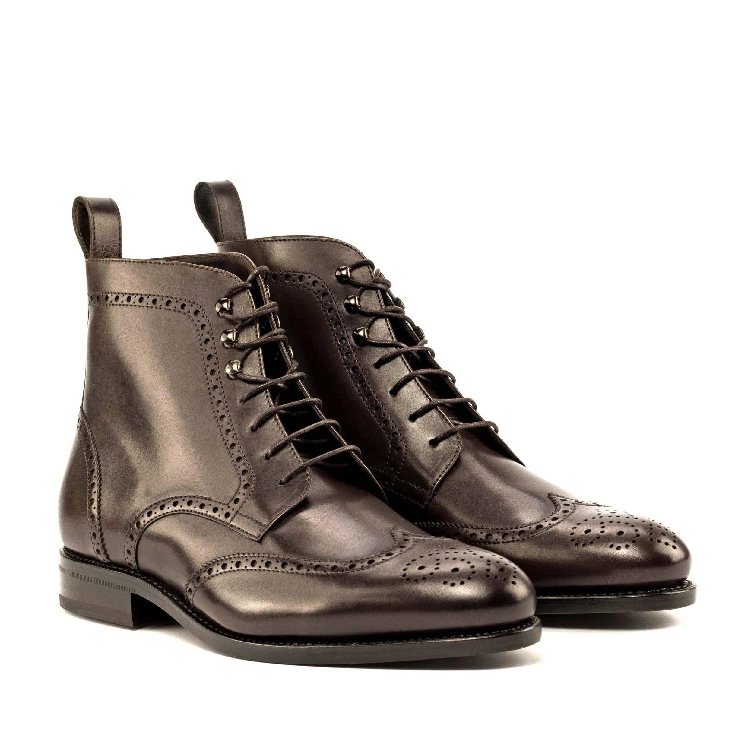 Brown leather Devin military brogue boots rear view
