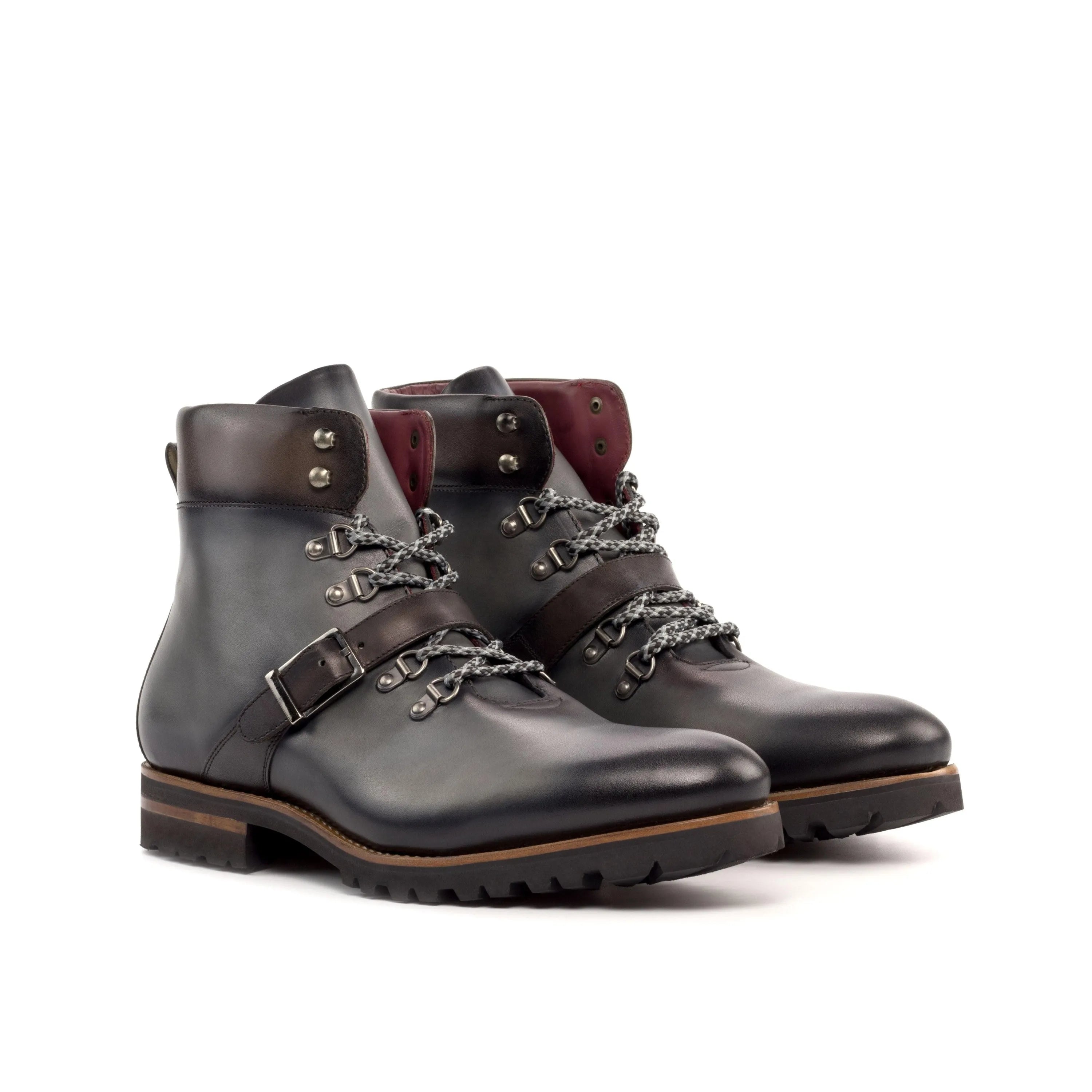 Gray Dima hiking boots in premium leather close-up