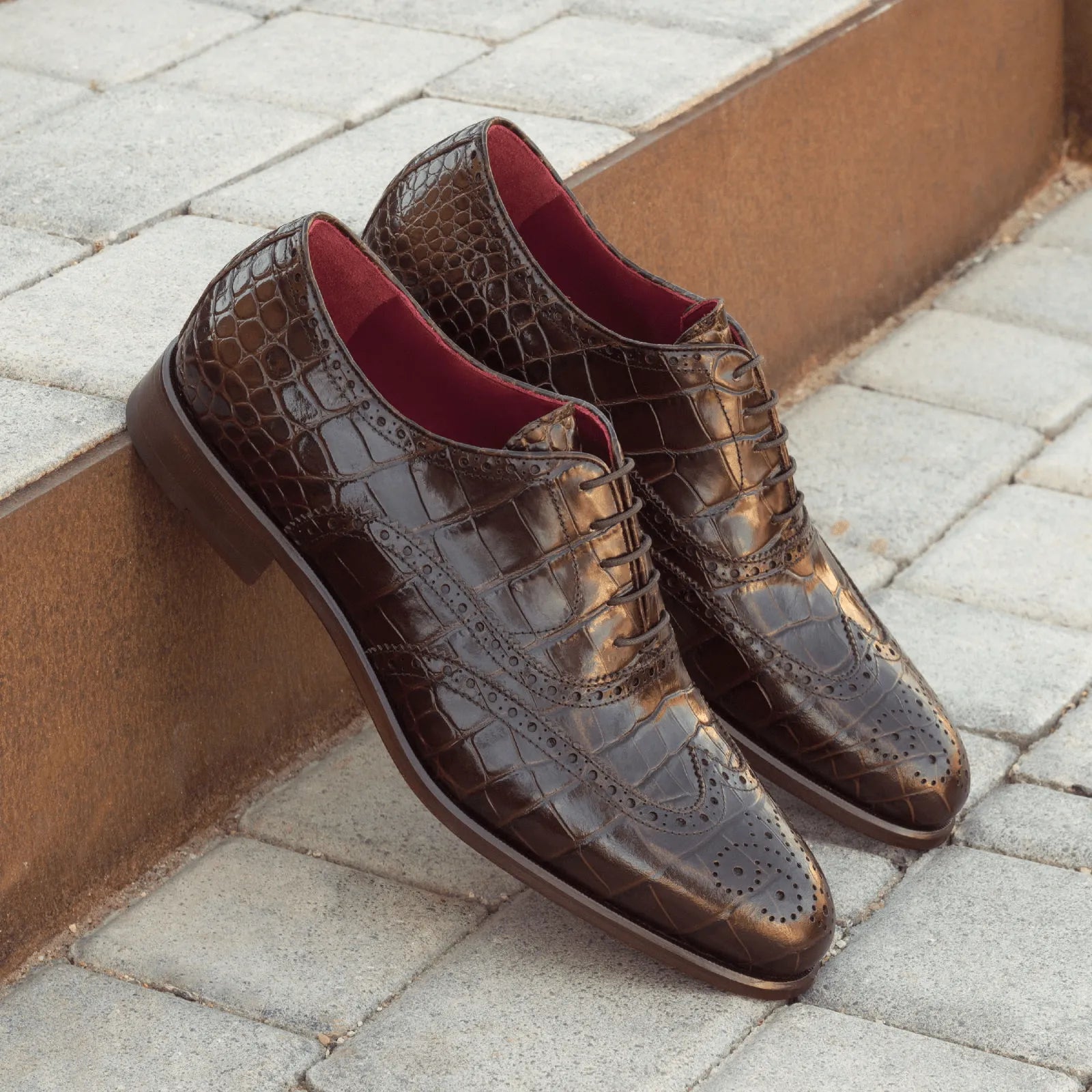 Dirk full brogue brown crocodile leather dress shoes for men