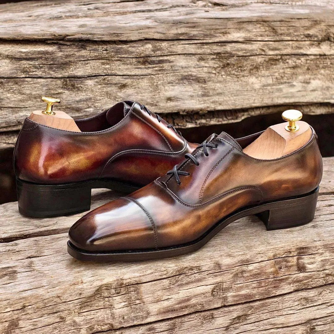 Doublagent oxford patina shoes: brown leather dress shoes
