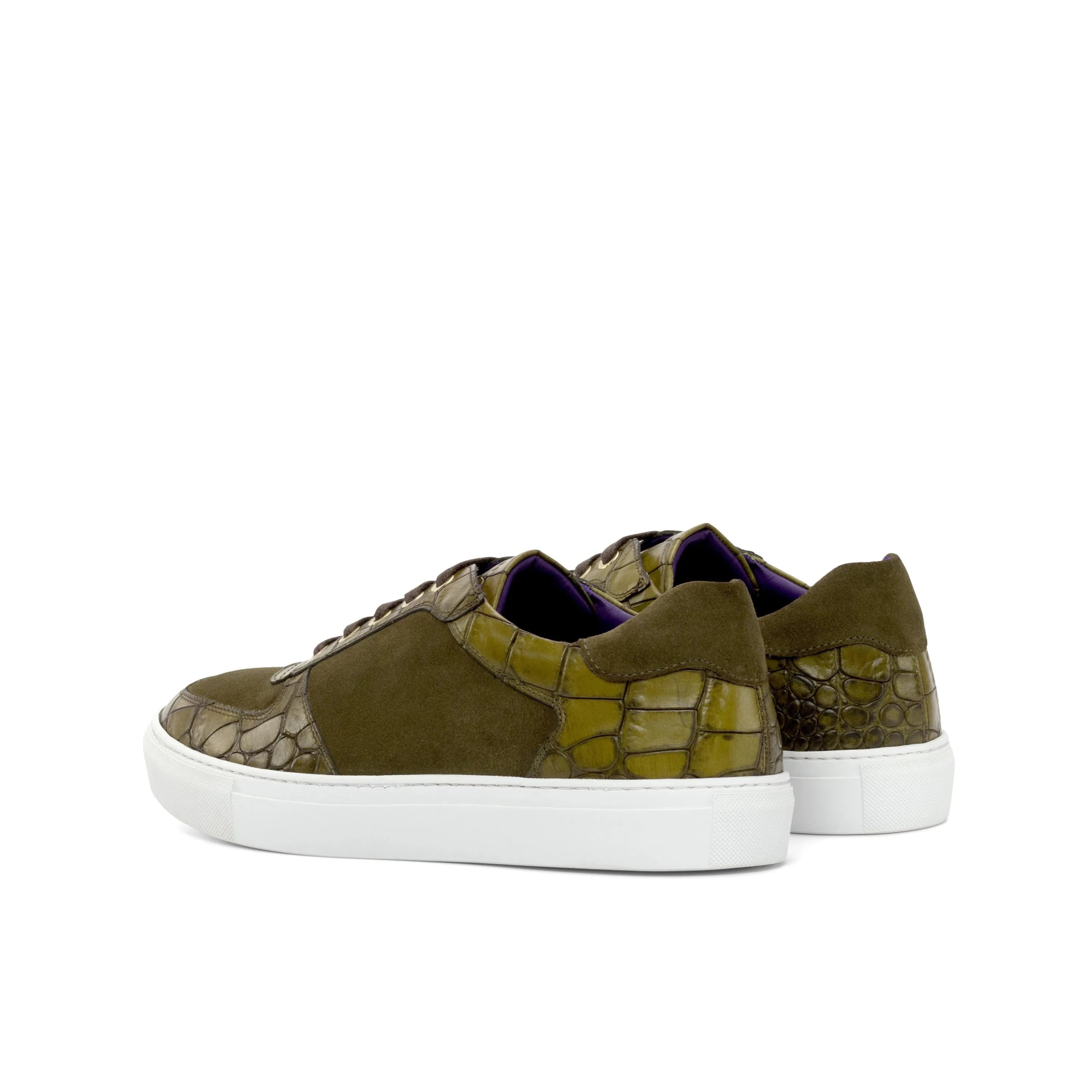Dreamz low olive green crocodile-textured trainer sneakers for men